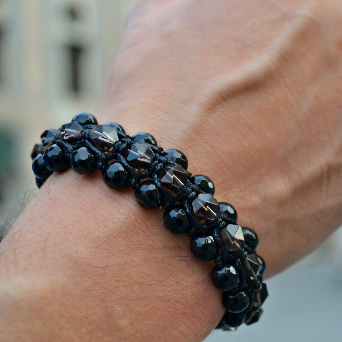 3 Row Beaded Bracelet - Smoky Quartz Agate - Handmade Jewelry - Birthstone Bracelet - Shamballa Bracelet - Birthstone Bracelet - Gemstone Bracelet Men - Chakra Bracelet - Macrame Bracelet - Healing Bracelet - Valinde