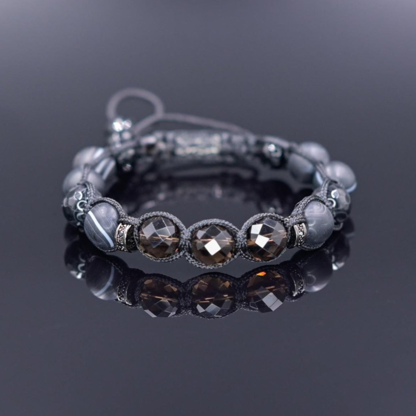 Men's Smoky Quartz Braided Bracelet, Black Agate Gemstone Adjustable Bracelet, Gift for Men, Anniversary Gift, Black Beaded Crystal Bracelet - Shamballa Bracelet - Birthstone Bracelet - Gemstone Bracelet Men - Chakra Bracelet - Macrame Bracelet - Healing Bracelet - Valinde - Shamballa Bracelet - Birthstone Bracelet - Gemstone Bracelet Men - Chakra Bracelet - Macrame Bracelet - Healing Bracelet - Valinde