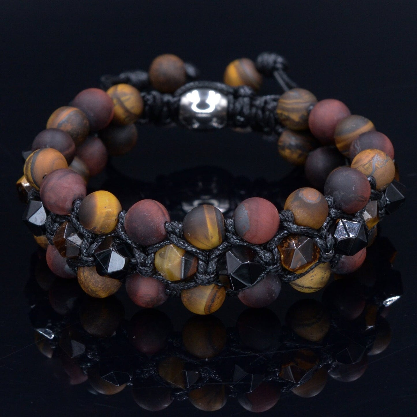 Tiger eye crystal bracelet 3 Row bracelet Men's tiger's eye bracelet Triple row bracelet Gift for men Macrame bracelet Wide bead bracelet - Shamballa Bracelet - Birthstone Bracelet - Gemstone Bracelet Men - Chakra Bracelet - Macrame Bracelet - Healing Bracelet - Valinde