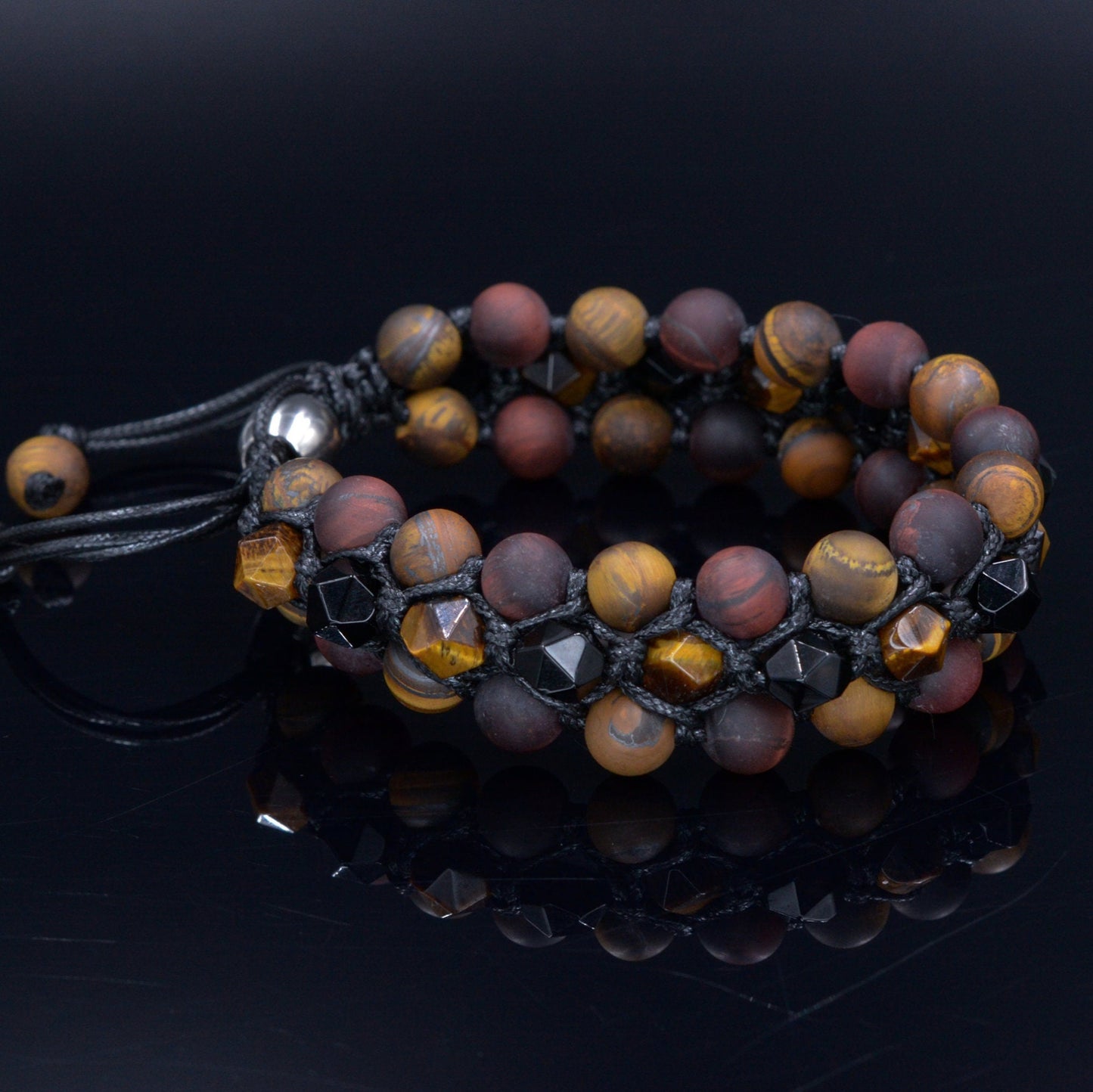Tiger eye crystal bracelet 3 Row bracelet Men's tiger's eye bracelet Triple row bracelet Gift for men Macrame bracelet Wide bead bracelet - Shamballa Bracelet - Birthstone Bracelet - Gemstone Bracelet Men - Chakra Bracelet - Macrame Bracelet - Healing Bracelet - Valinde