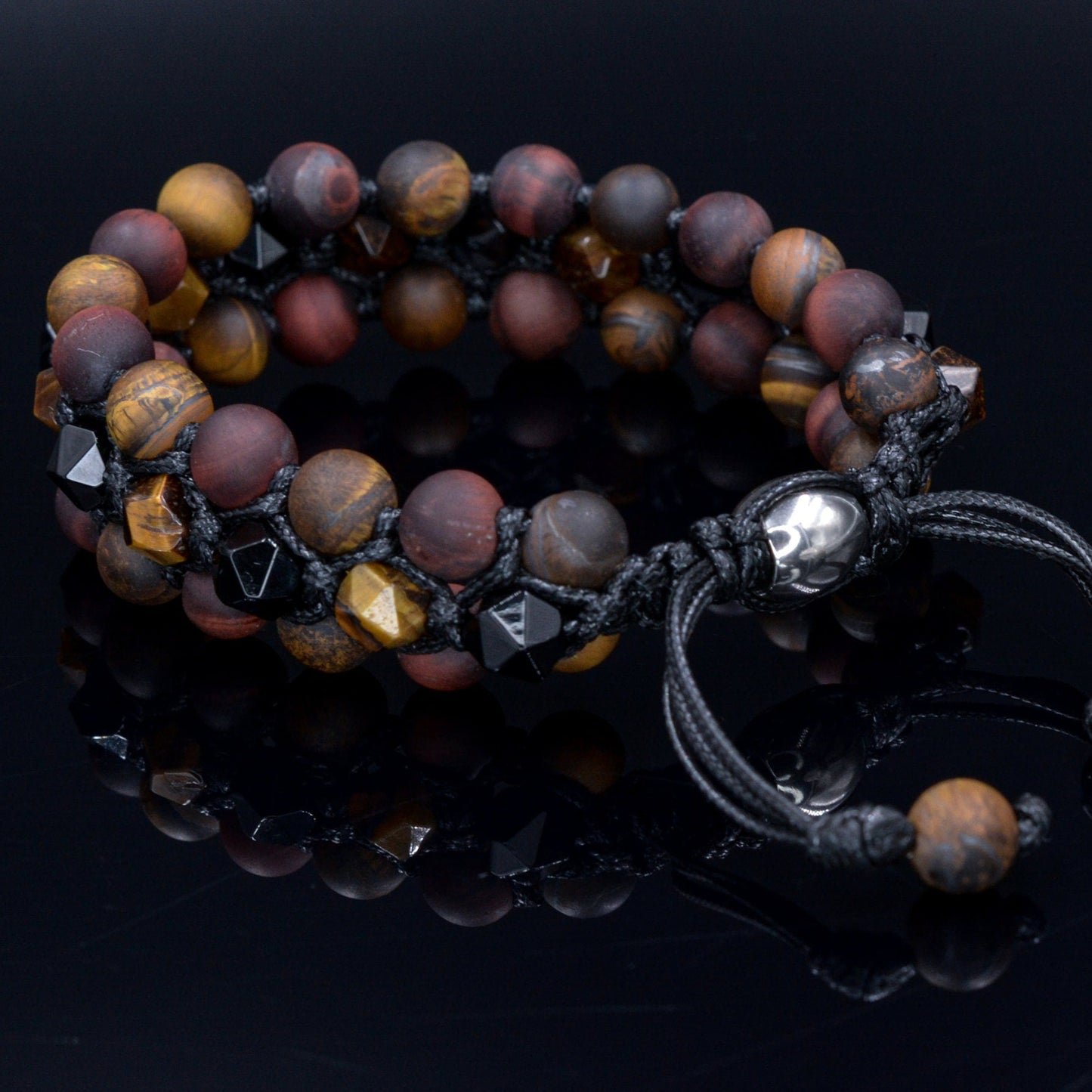 Tiger eye crystal bracelet 3 Row bracelet Men's tiger's eye bracelet Triple row bracelet Gift for men Macrame bracelet Wide bead bracelet - Shamballa Bracelet - Birthstone Bracelet - Gemstone Bracelet Men - Chakra Bracelet - Macrame Bracelet - Healing Bracelet - Valinde