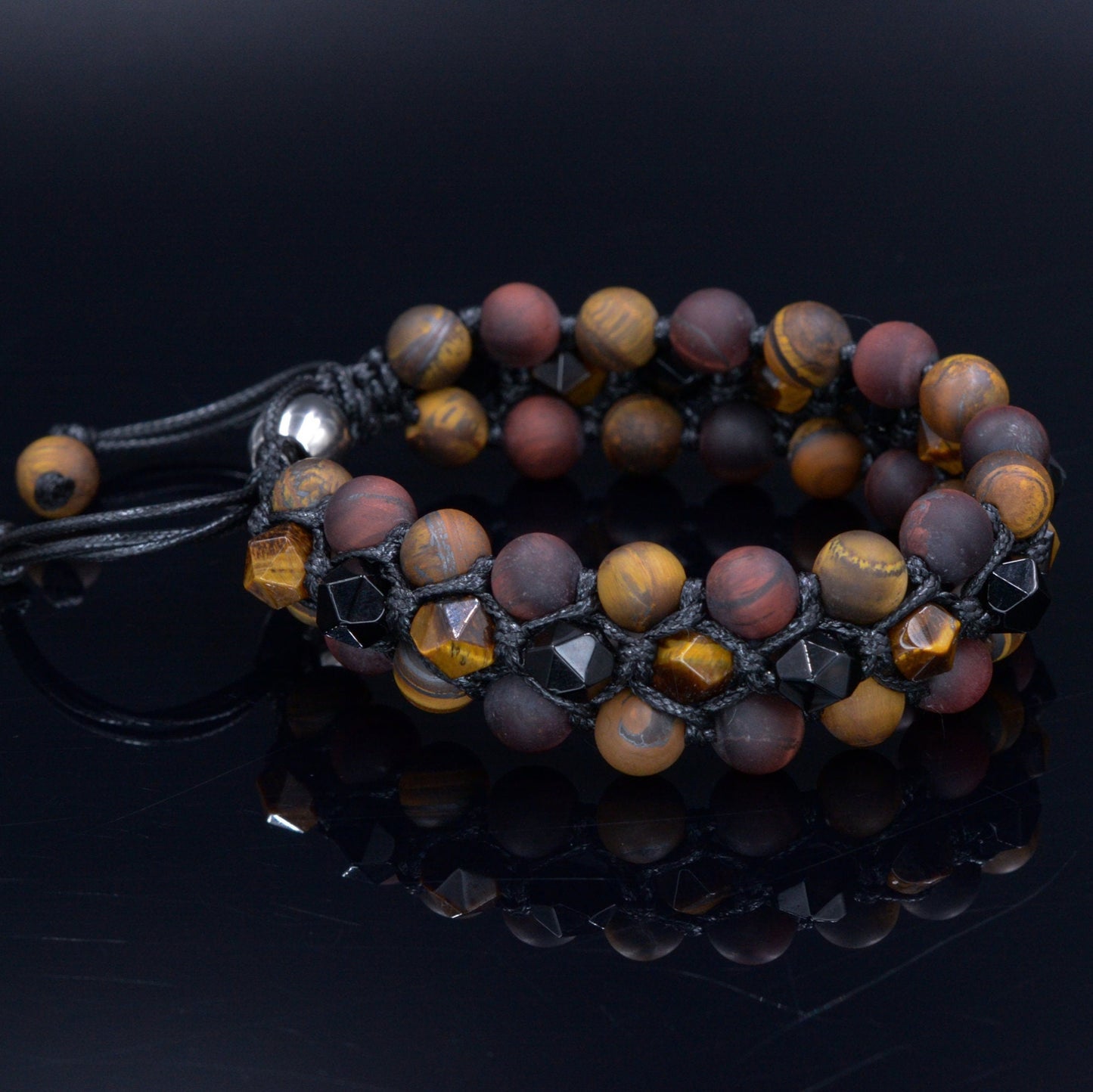 Tiger eye crystal bracelet 3 Row bracelet Men's tiger's eye bracelet Triple row bracelet Gift for men Macrame bracelet Wide bead bracelet - Shamballa Bracelet - Birthstone Bracelet - Gemstone Bracelet Men - Chakra Bracelet - Macrame Bracelet - Healing Bracelet - Valinde