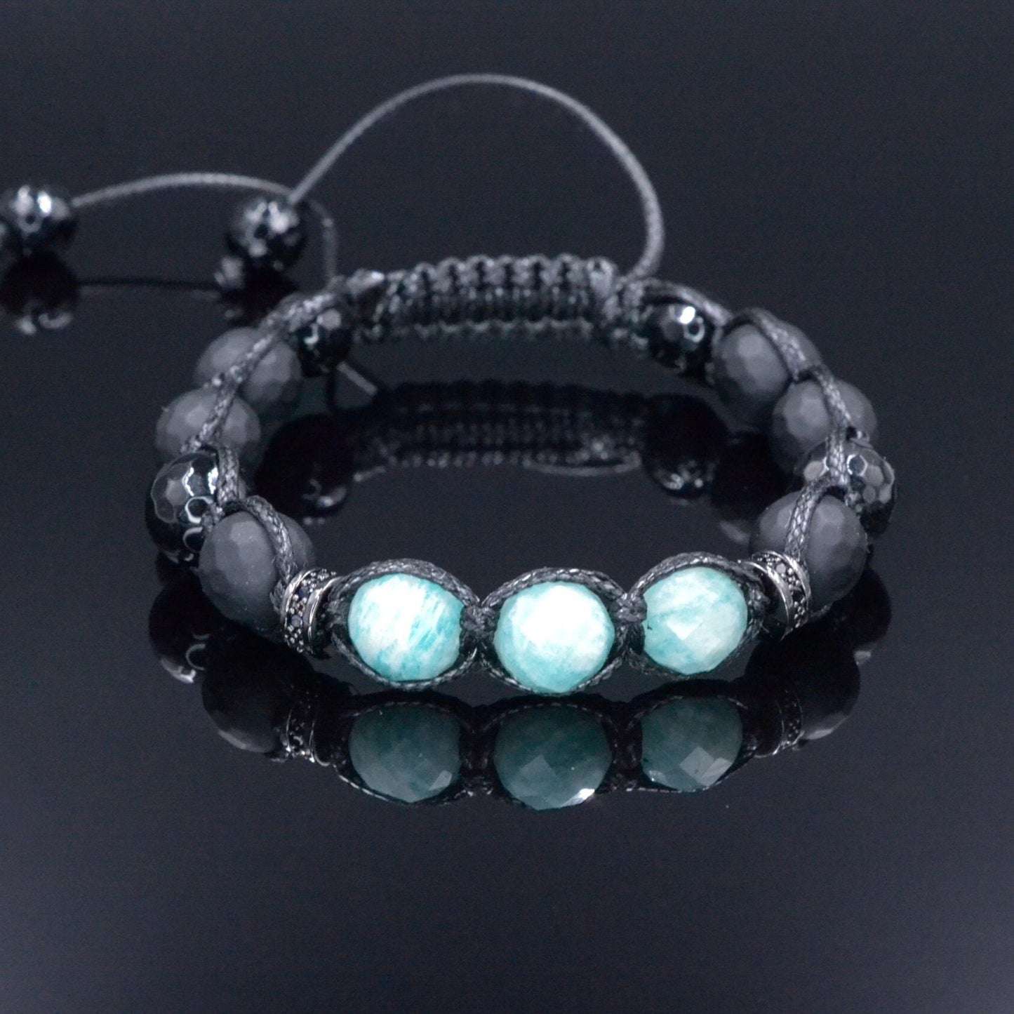Men's Green Amazonite Bracelet - Black Onyx Agate Braided Bracelet - Adjustable Crystal Bracelet - Gift for Men - Macrame Gemstone Bracelet - Shamballa Bracelet - Birthstone Bracelet - Gemstone Bracelet Men - Chakra Bracelet - Macrame Bracelet - Healing Bracelet - Valinde