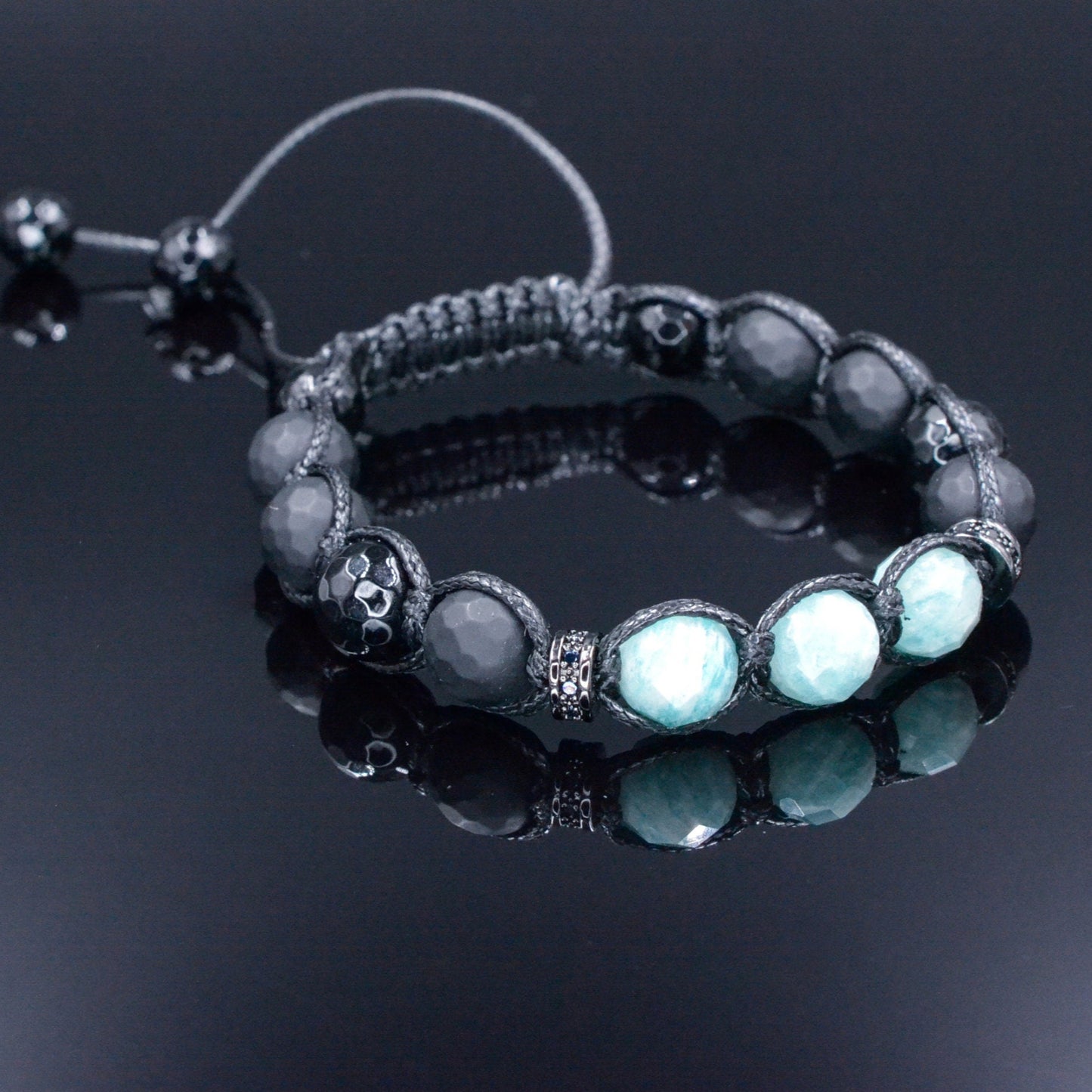 Men's Green Amazonite Bracelet - Black Onyx Agate Braided Bracelet - Adjustable Crystal Bracelet - Gift for Men - Macrame Gemstone Bracelet - Shamballa Bracelet - Birthstone Bracelet - Gemstone Bracelet Men - Chakra Bracelet - Macrame Bracelet - Healing Bracelet - Valinde
