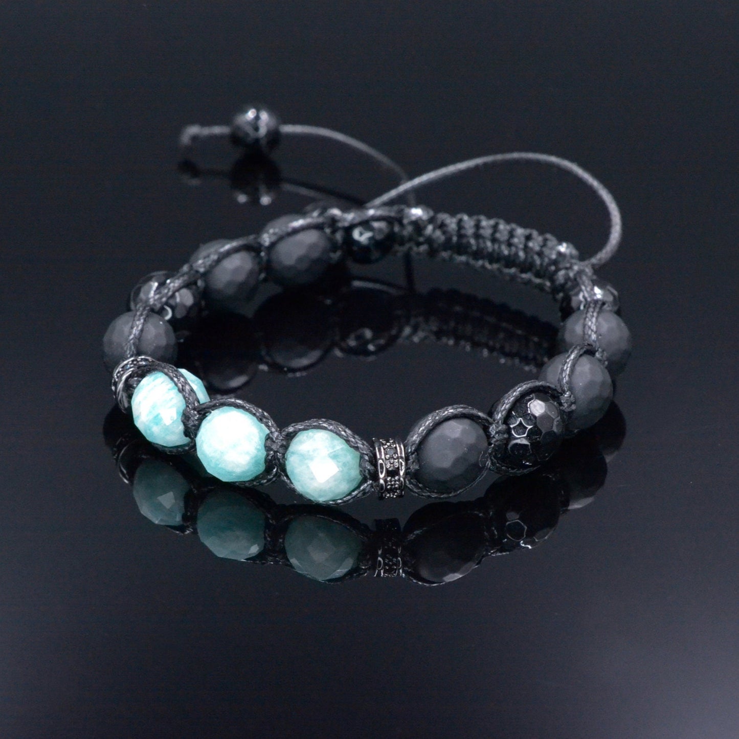 Men's Green Amazonite Bracelet - Black Onyx Agate Braided Bracelet - Adjustable Crystal Bracelet - Gift for Men - Macrame Gemstone Bracelet - Shamballa Bracelet - Birthstone Bracelet - Gemstone Bracelet Men - Chakra Bracelet - Macrame Bracelet - Healing Bracelet - Valinde