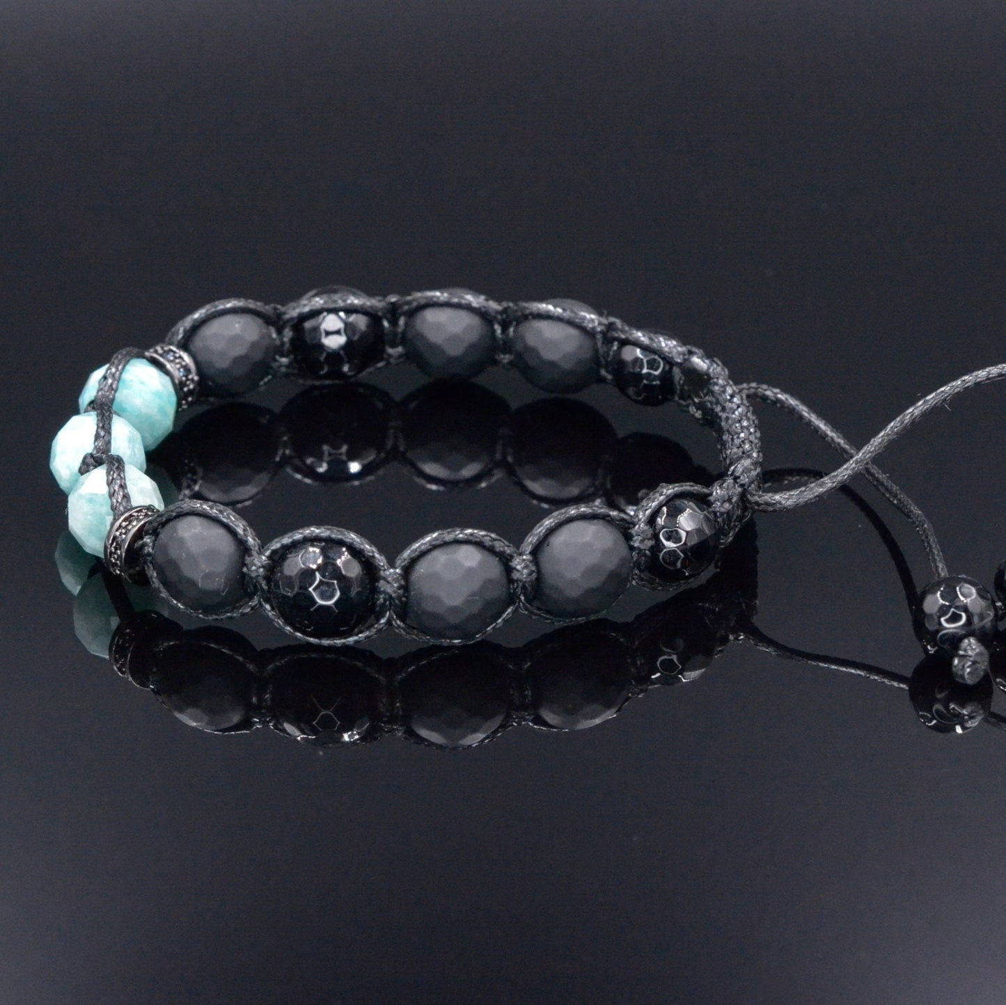 Men's Green Amazonite Bracelet - Black Onyx Agate Braided Bracelet - Adjustable Crystal Bracelet - Gift for Men - Macrame Gemstone Bracelet - Shamballa Bracelet - Birthstone Bracelet - Gemstone Bracelet Men - Chakra Bracelet - Macrame Bracelet - Healing Bracelet - Valinde