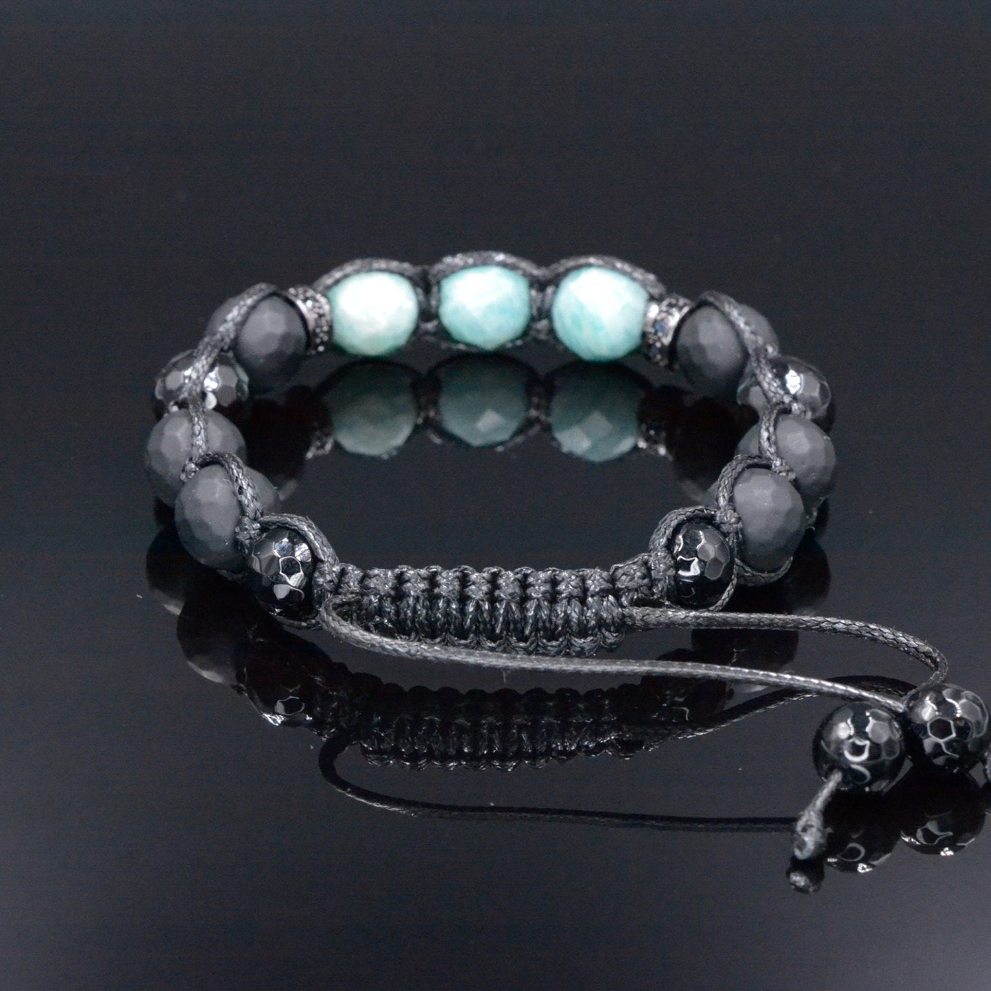 Men's Green Amazonite Bracelet - Black Onyx Agate Braided Bracelet - Adjustable Crystal Bracelet - Gift for Men - Macrame Gemstone Bracelet - Shamballa Bracelet - Birthstone Bracelet - Gemstone Bracelet Men - Chakra Bracelet - Macrame Bracelet - Healing Bracelet - Valinde