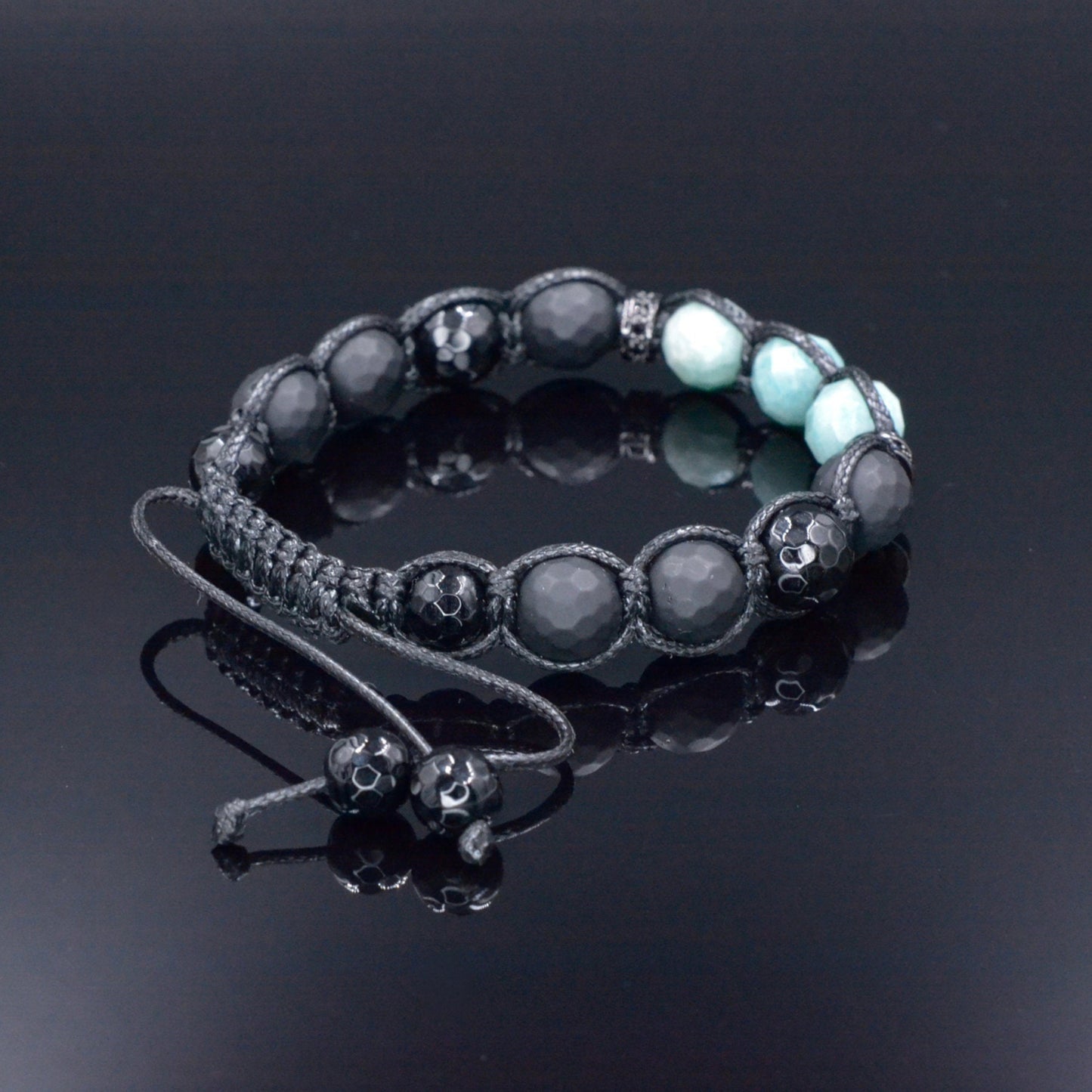 Men's Green Amazonite Bracelet - Black Onyx Agate Braided Bracelet - Adjustable Crystal Bracelet - Gift for Men - Macrame Gemstone Bracelet - Shamballa Bracelet - Birthstone Bracelet - Gemstone Bracelet Men - Chakra Bracelet - Macrame Bracelet - Healing Bracelet - Valinde