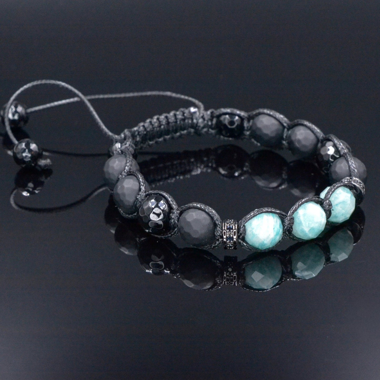 Men's Green Amazonite Bracelet - Black Onyx Agate Braided Bracelet - Adjustable Crystal Bracelet - Gift for Men - Macrame Gemstone Bracelet - Shamballa Bracelet - Birthstone Bracelet - Gemstone Bracelet Men - Chakra Bracelet - Macrame Bracelet - Healing Bracelet - Valinde