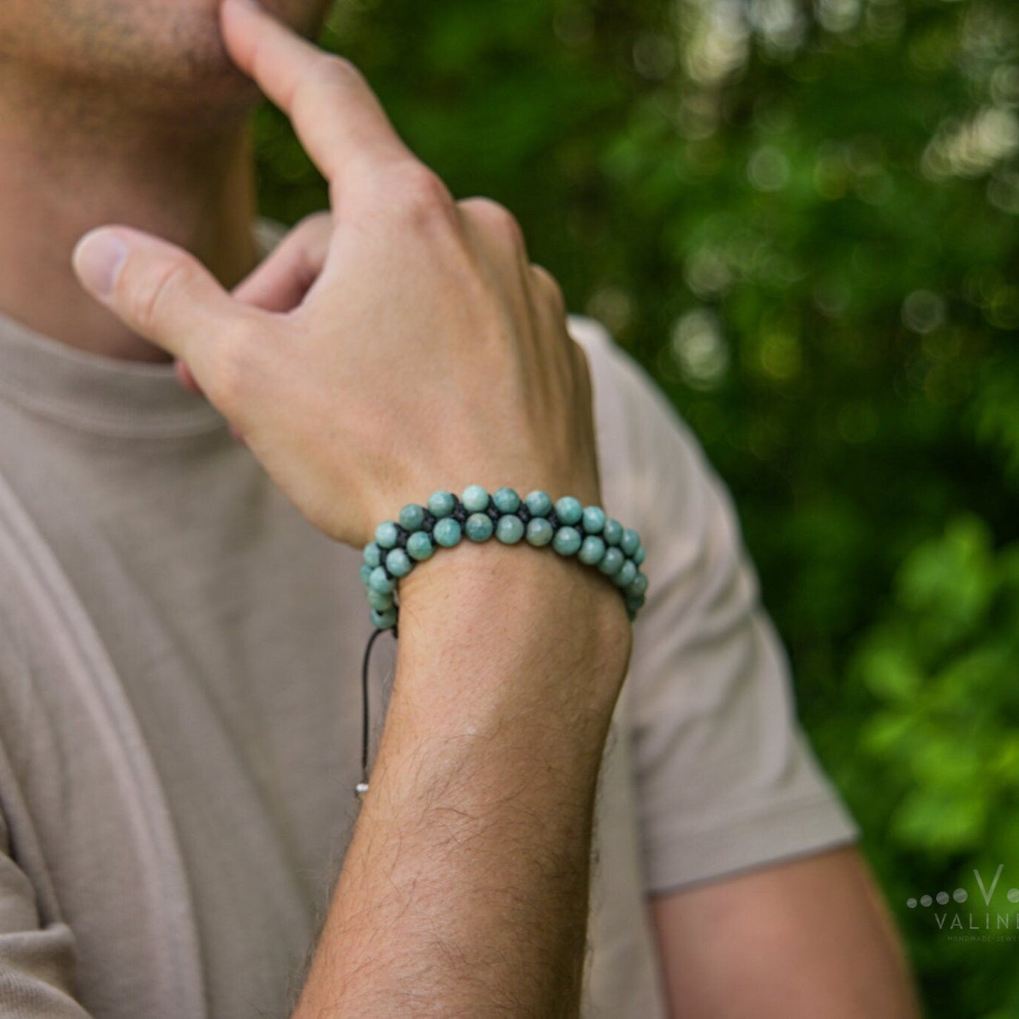 Men's Double Row Bracelet, Amazonite Braided Adjustable Bracelet, Double Macrame Bracelet, Gift for Men,Father's Day Gift,Gemstone Bracelet - Shamballa Bracelet - Birthstone Bracelet - Gemstone Bracelet Men - Chakra Bracelet - Macrame Bracelet - Healing Bracelet - Valinde