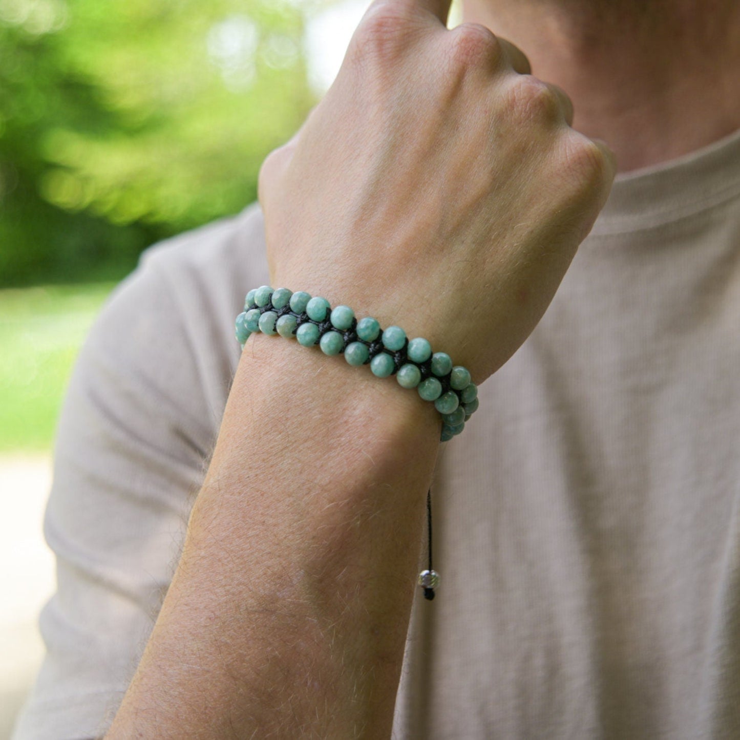 Men's Double Row Bracelet, Amazonite Braided Adjustable Bracelet, Double Macrame Bracelet, Gift for Men,Father's Day Gift,Gemstone Bracelet - Shamballa Bracelet - Birthstone Bracelet - Gemstone Bracelet Men - Chakra Bracelet - Macrame Bracelet - Healing Bracelet - Valinde