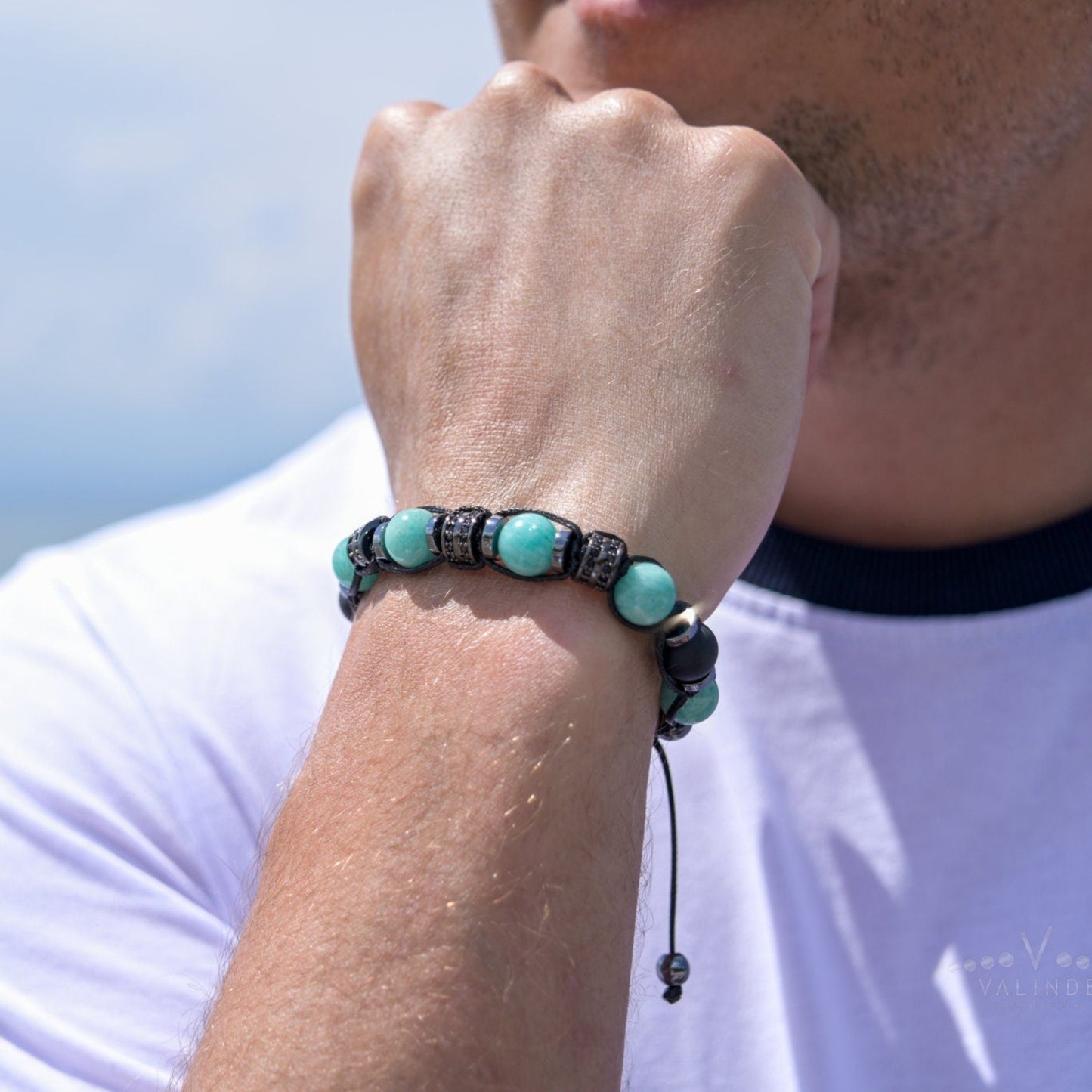 Gemstone Amazonite Bracelet Men, Men's Onyx Hematite Beaded Bracelet, Summer Bracelet, Gift for Men, Adjustable Macrame Bracelet, Men's Gift - Shamballa Bracelet - Mantra Bracelet - Birthstone Bracelet - Gemstone Bracelet Men - Chakra Bracelet - Macrame Bracelet - Healing Bracelet - Valinde