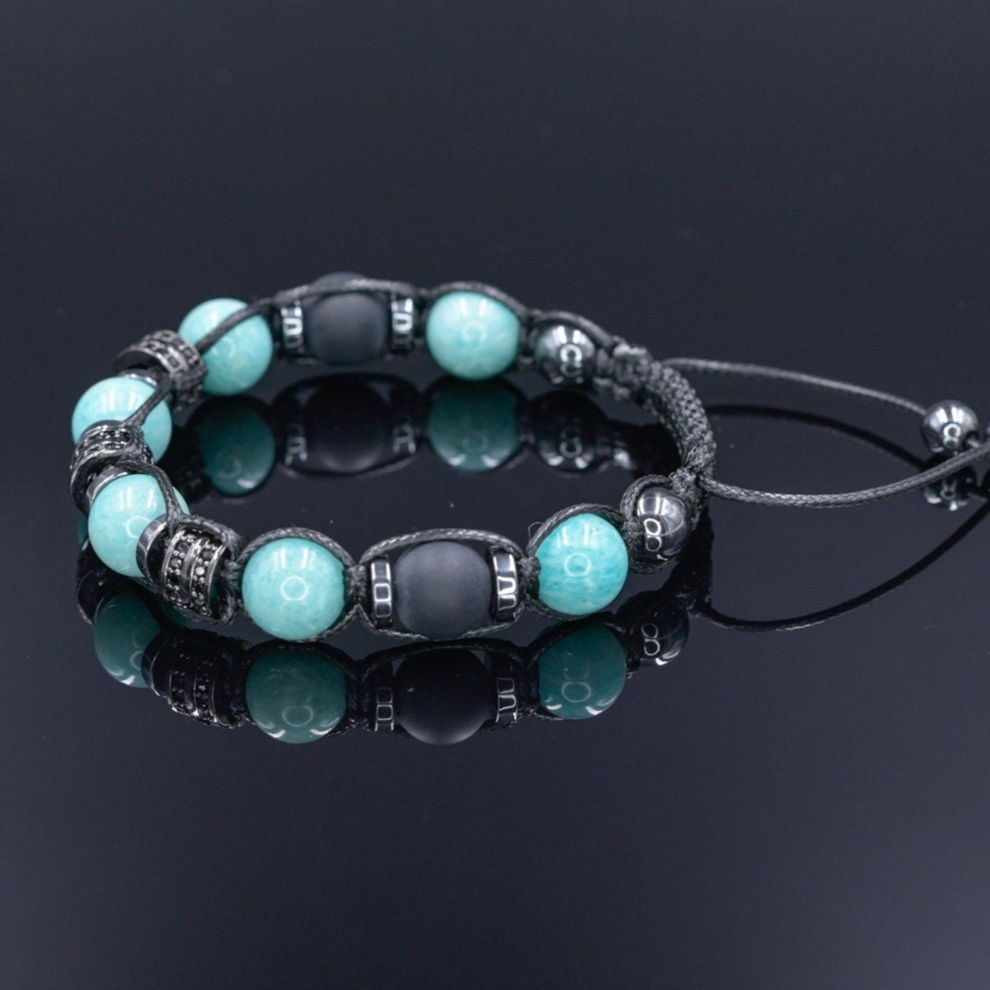 Gemstone Amazonite Bracelet Men, Men's Onyx Hematite Beaded Bracelet, Summer Bracelet, Gift for Men, Adjustable Macrame Bracelet, Men's Gift - Shamballa Bracelet - Mantra Bracelet - Birthstone Bracelet - Gemstone Bracelet Men - Chakra Bracelet - Macrame Bracelet - Healing Bracelet - Valinde