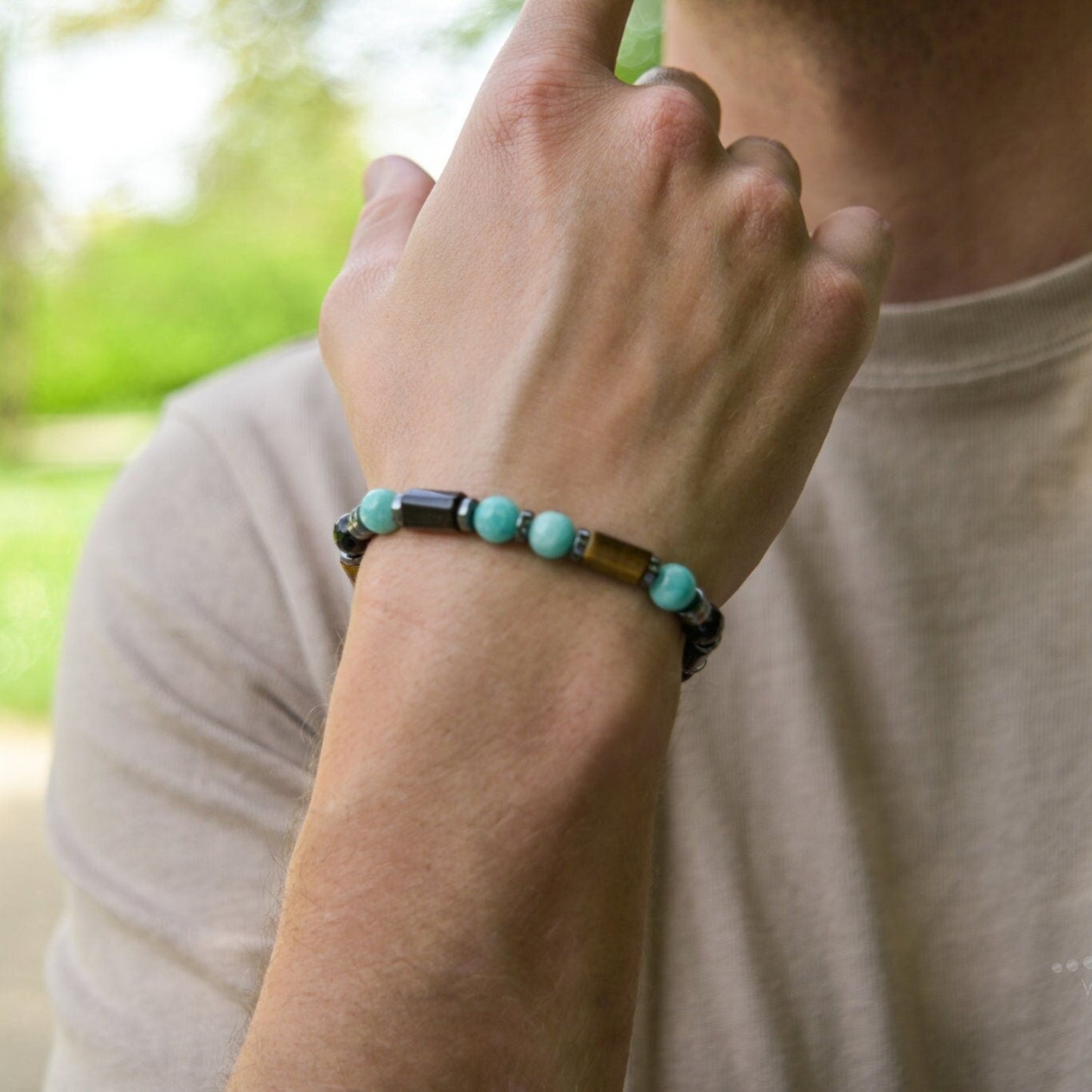 Amazonite Summer Bracelet, Men's Tiger's Eye Onyx Beaded Bracelet, Adjustable Bracelet, Gift for Men, Father's Day Gift, Gemstone Bracelet - Shamballa Bracelet - Birthstone Bracelet - Gemstone Bracelet Men - Chakra Bracelet - Macrame Bracelet - Healing Bracelet - Valinde - Shamballa Bracelet - Birthstone Bracelet - Gemstone Bracelet Men - Chakra Bracelet - Macrame Bracelet - Healing Bracelet - Valinde