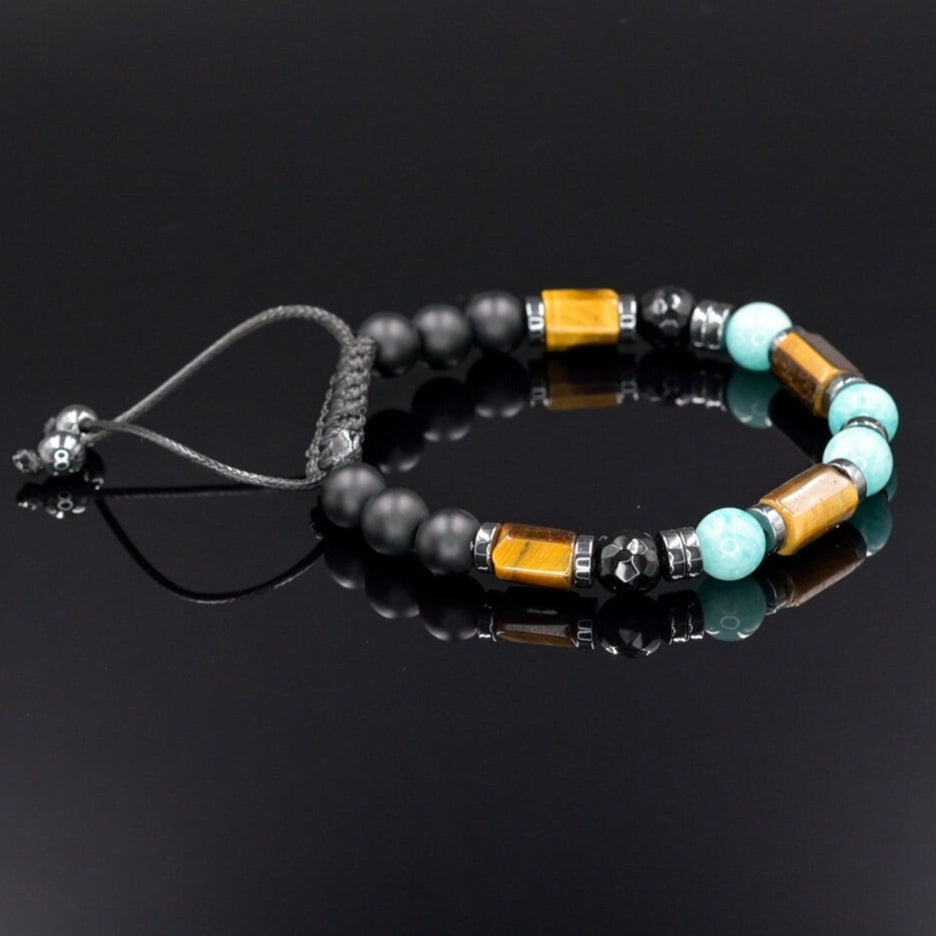 Amazonite Summer Bracelet, Men's Tiger's Eye Onyx Beaded Bracelet, Adjustable Bracelet, Gift for Men, Father's Day Gift, Gemstone Bracelet - Shamballa Bracelet - Birthstone Bracelet - Gemstone Bracelet Men - Chakra Bracelet - Macrame Bracelet - Healing Bracelet - Valinde - Shamballa Bracelet - Birthstone Bracelet - Gemstone Bracelet Men - Chakra Bracelet - Macrame Bracelet - Healing Bracelet - Valinde