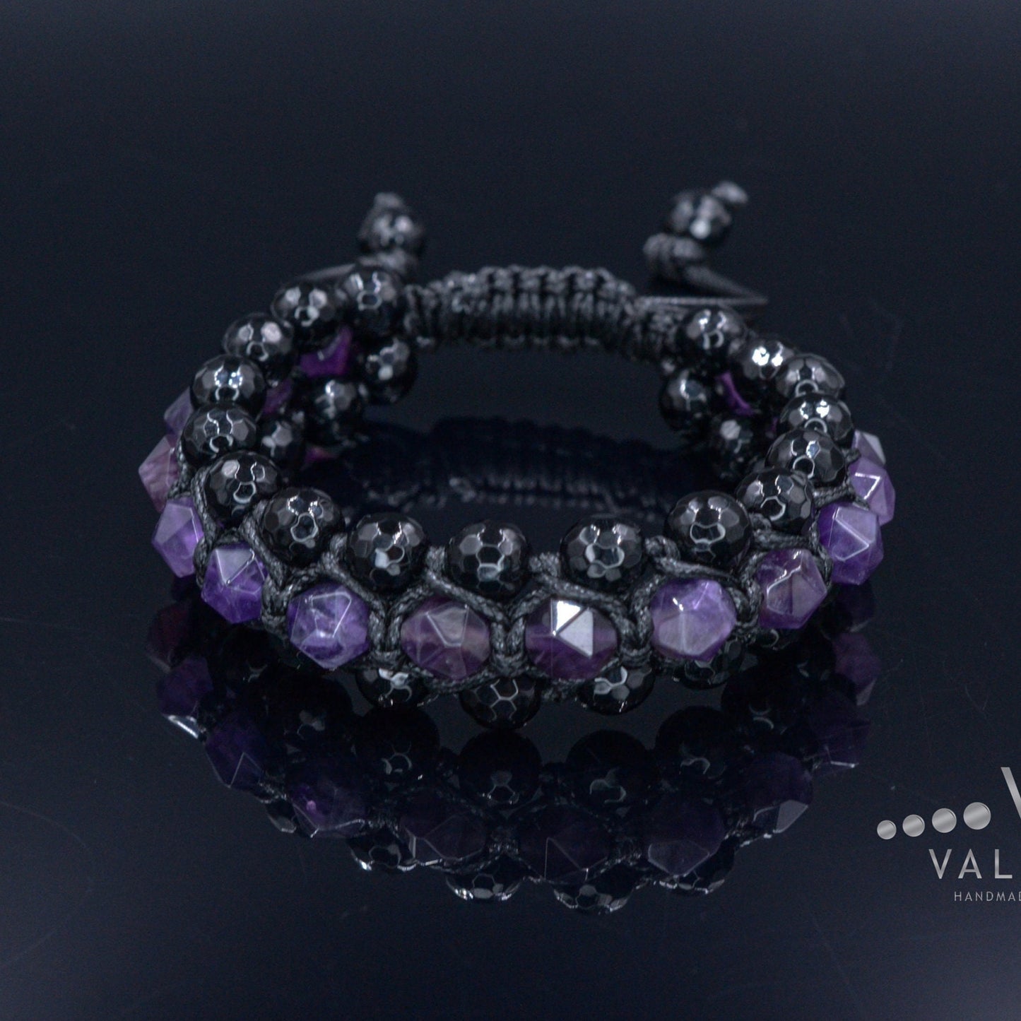 Amethyst Crystal Bracelet Men's 3 Row Bracelet Black Agate Bracelet Gifts for Men Triple Bead Bracelet Birthstone Bracelet Macrame Bracelet - Shamballa Bracelet - Birthstone Bracelet - Gemstone Bracelet Men - Chakra Bracelet - Macrame Bracelet - Healing Bracelet - Valinde