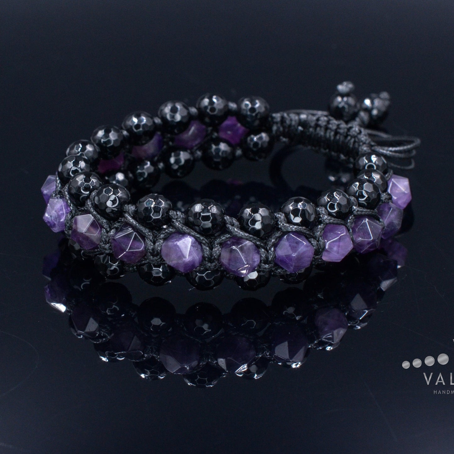 Amethyst Crystal Bracelet Men's 3 Row Bracelet Black Agate Bracelet Gifts for Men Triple Bead Bracelet Birthstone Bracelet Macrame Bracelet - Shamballa Bracelet - Birthstone Bracelet - Gemstone Bracelet Men - Chakra Bracelet - Macrame Bracelet - Healing Bracelet - Valinde