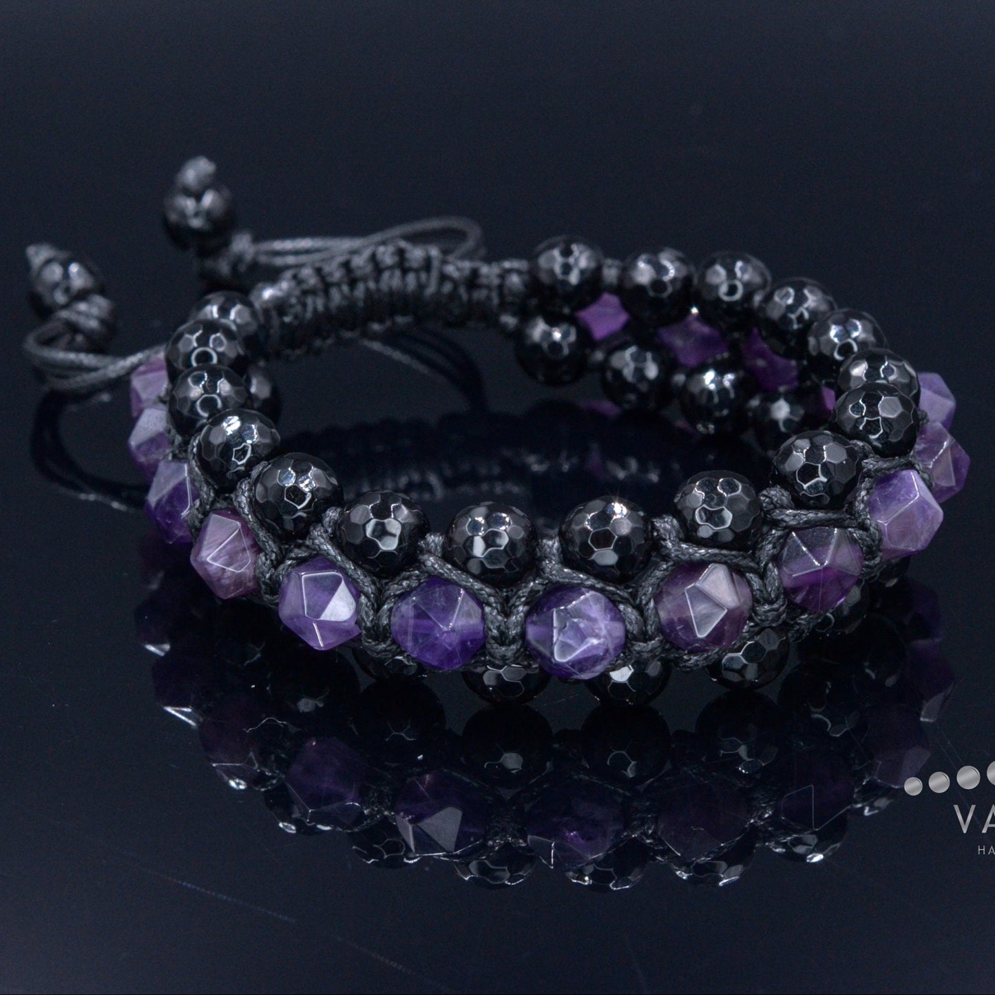 Amethyst Crystal Bracelet Men's 3 Row Bracelet Black Agate Bracelet Gifts for Men Triple Bead Bracelet Birthstone Bracelet Macrame Bracelet - Shamballa Bracelet - Birthstone Bracelet - Gemstone Bracelet Men - Chakra Bracelet - Macrame Bracelet - Healing Bracelet - Valinde