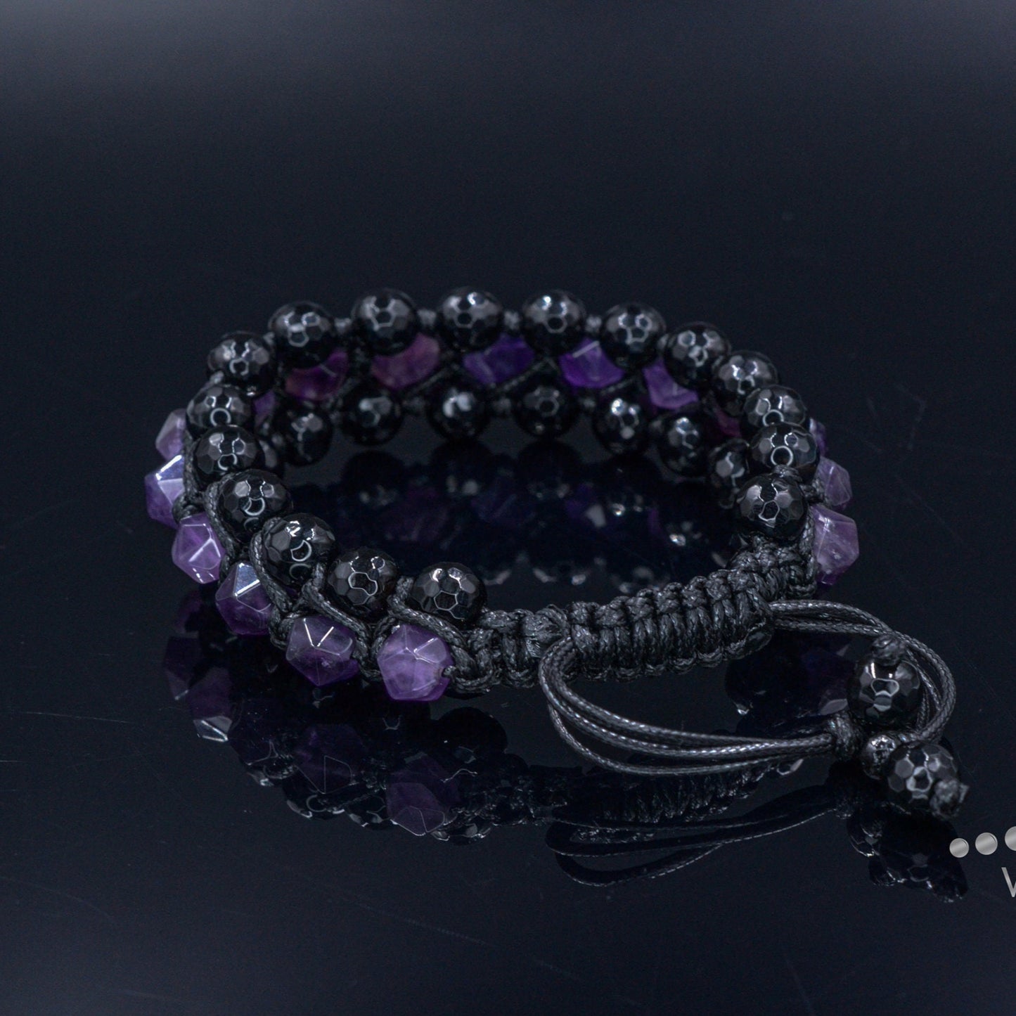 Amethyst Crystal Bracelet Men's 3 Row Bracelet Black Agate Bracelet Gifts for Men Triple Bead Bracelet Birthstone Bracelet Macrame Bracelet - Shamballa Bracelet - Birthstone Bracelet - Gemstone Bracelet Men - Chakra Bracelet - Macrame Bracelet - Healing Bracelet - Valinde