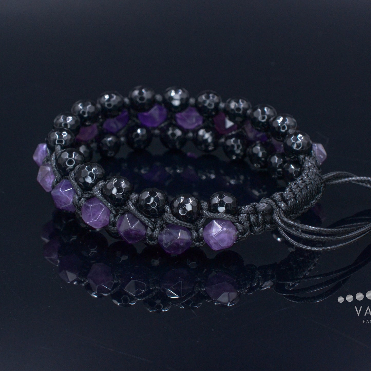 Amethyst Crystal Bracelet Men's 3 Row Bracelet Black Agate Bracelet Gifts for Men Triple Bead Bracelet Birthstone Bracelet Macrame Bracelet - Shamballa Bracelet - Birthstone Bracelet - Gemstone Bracelet Men - Chakra Bracelet - Macrame Bracelet - Healing Bracelet - Valinde