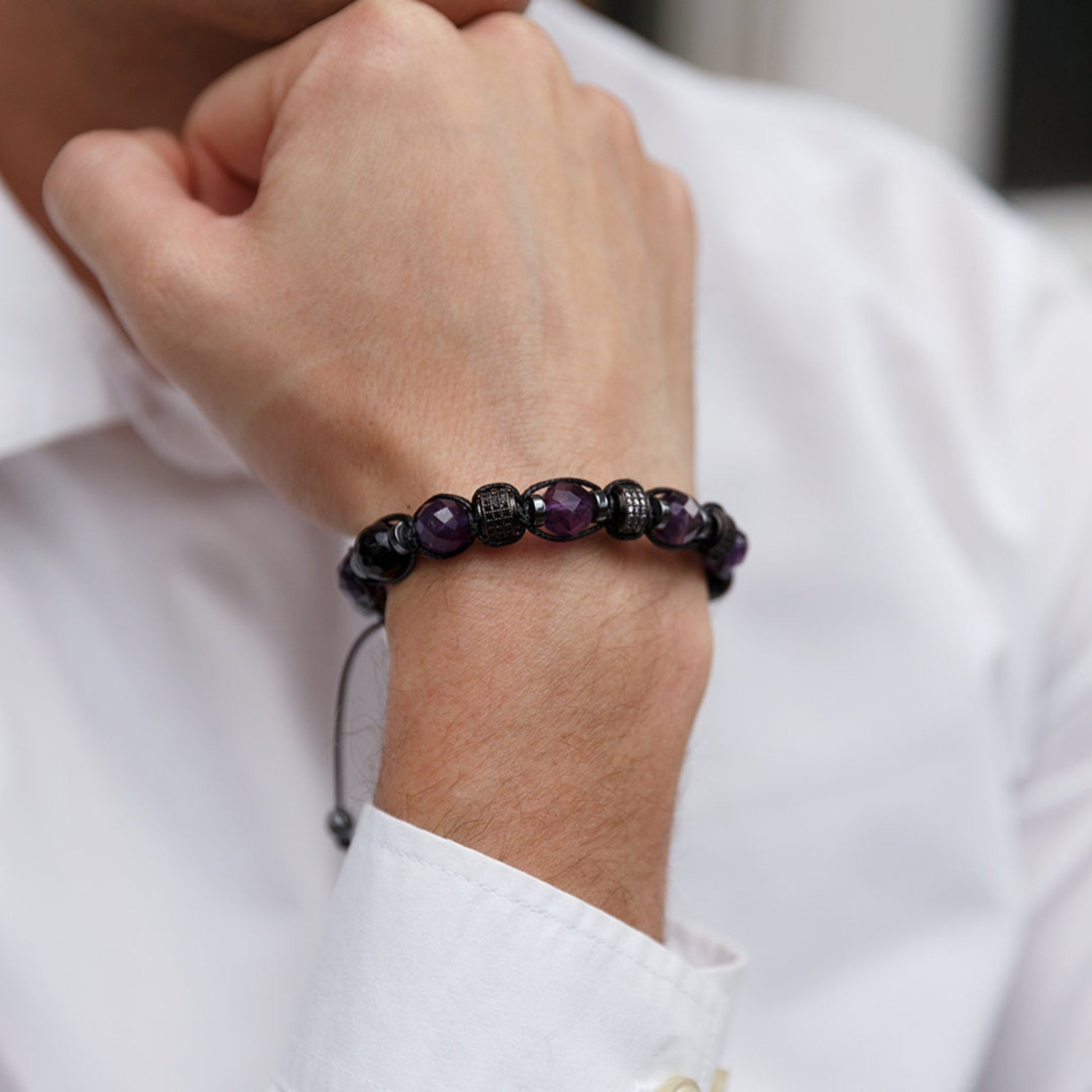 Genuine Emerald Bracelet for Men - Men's Emerald Phantom Quartz Onyx Hematite Beads Bracelet - Gift for Men - Adjustable Braided Bracelet  - Shamballa Bracelet - Birthstone Bracelet - Gemstone Bracelet Men - Chakra Bracelet - Macrame Bracelet - Healing Bracelet - Valinde