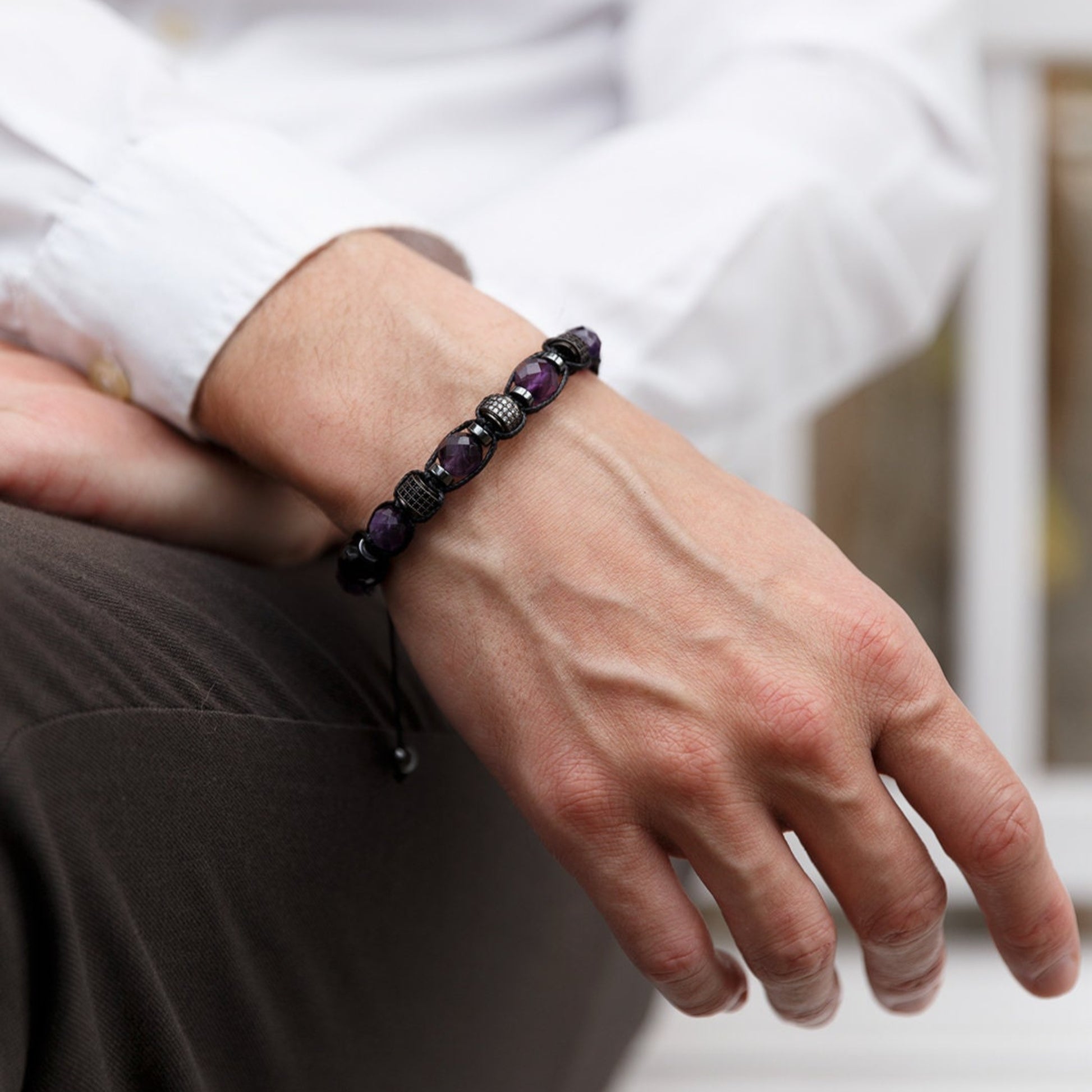 Genuine Emerald Bracelet for Men - Men's Emerald Phantom Quartz Onyx Hematite Beads Bracelet - Gift for Men - Adjustable Braided Bracelet  - Shamballa Bracelet - Birthstone Bracelet - Gemstone Bracelet Men - Chakra Bracelet - Macrame Bracelet - Healing Bracelet - Valinde