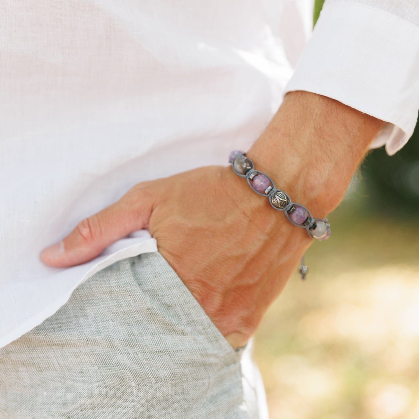 Men's Black Onyx Hematite Beaded Bracelet, Gemstone Braided Adjustable Bracelet, Gift for Men, Father's Day Gift, Crystal Amulet BraceletAmethyst Fluorite Onyx Beaded Bracelet, Men's Crystal Braided Adjustable Bracelet, Gift for Men, Father's Day Gift,Stone Macrame Bracelet Amethyst Agate Bracelet, Men's Steel Bead Adjustable Bracelet, Gift for Men, Light Purple Beaded Bracelet, Christmas Gift, Macrame Bracelet - Shamballa Bracelet - Mantra Bracelet - Birthstone Bracelet - Gemstone Bracelet Men - Chakra