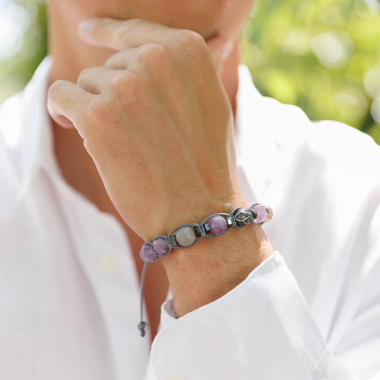 Men's Black Onyx Hematite Beaded Bracelet, Gemstone Braided Adjustable Bracelet, Gift for Men, Father's Day Gift, Crystal Amulet BraceletAmethyst Fluorite Onyx Beaded Bracelet, Men's Crystal Braided Adjustable Bracelet, Gift for Men, Father's Day Gift,Stone Macrame Bracelet Amethyst Agate Bracelet, Men's Steel Bead Adjustable Bracelet, Gift for Men, Light Purple Beaded Bracelet, Christmas Gift, Macrame Bracelet - Shamballa Bracelet - Mantra Bracelet - Birthstone Bracelet - Gemstone Bracelet Men - Chakra