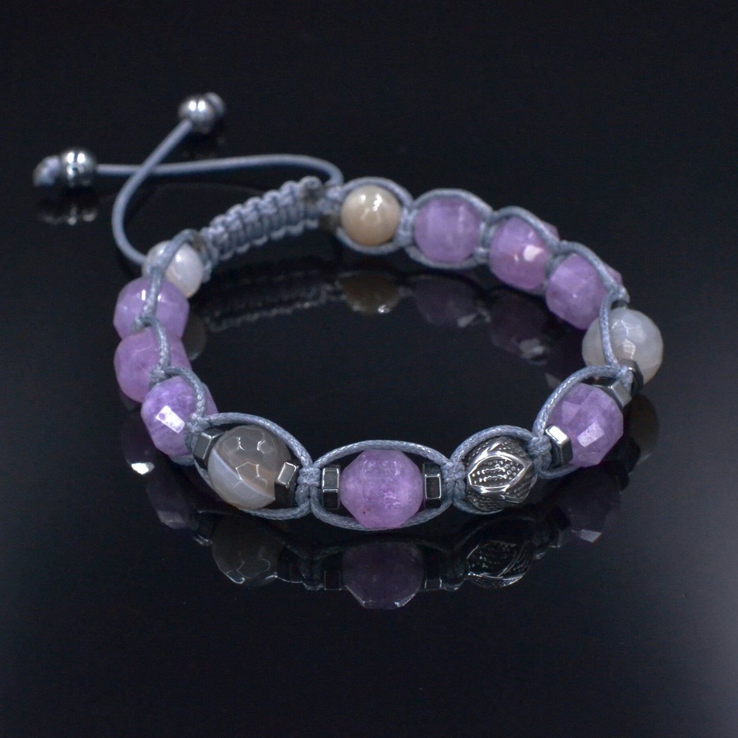 Men's Black Onyx Hematite Beaded Bracelet, Gemstone Braided Adjustable Bracelet, Gift for Men, Father's Day Gift, Crystal Amulet BraceletAmethyst Fluorite Onyx Beaded Bracelet, Men's Crystal Braided Adjustable Bracelet, Gift for Men, Father's Day Gift,Stone Macrame Bracelet Amethyst Agate Bracelet, Men's Steel Bead Adjustable Bracelet, Gift for Men, Light Purple Beaded Bracelet, Christmas Gift, Macrame Bracelet - Shamballa Bracelet - Mantra Bracelet - Birthstone Bracelet - Gemstone Bracelet Men - Chakra