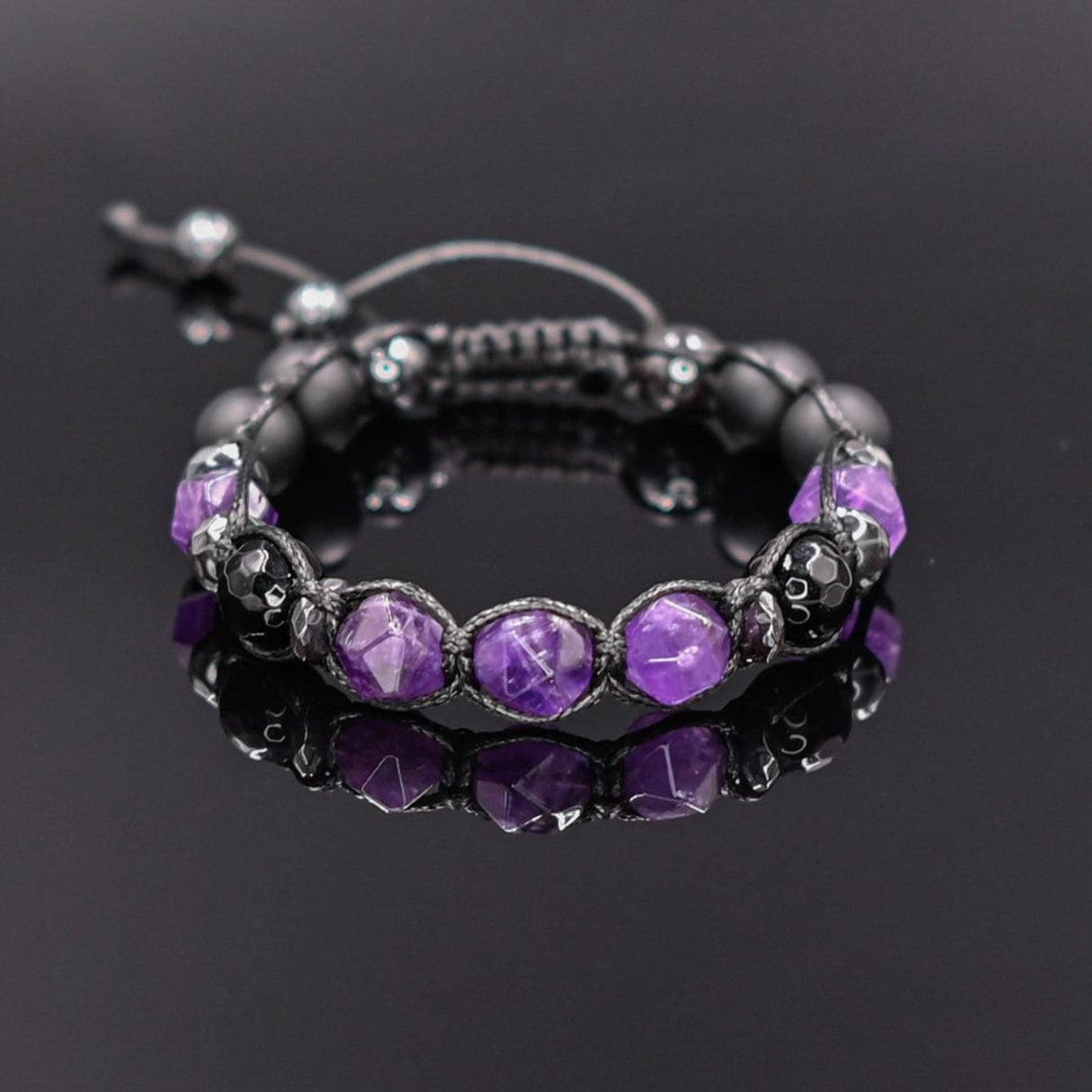 Men's Amethyst Bead Bracelet Black Onyx and Hematite Bracelet Gift for Man Father's Day Gift Adjustable Stone Bracelet Gift for Men - Shamballa Bracelet - Mantra Bracelet - Yoga Bracelet - Birthstone Bracelet - Gemstone Bracelet Men - Chakra Bracelet - Macrame Bracelet - Healing Bracelet - Gift for Father - Gift For Men - Valinde