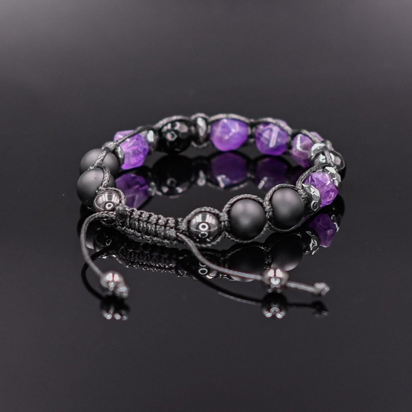 Men's Amethyst Bead Bracelet Black Onyx and Hematite Bracelet Gift for Man Father's Day Gift Adjustable Stone Bracelet Gift for Men - Shamballa Bracelet - Mantra Bracelet - Yoga Bracelet - Birthstone Bracelet - Gemstone Bracelet Men - Chakra Bracelet - Macrame Bracelet - Healing Bracelet - Gift for Father - Gift For Men - Valinde