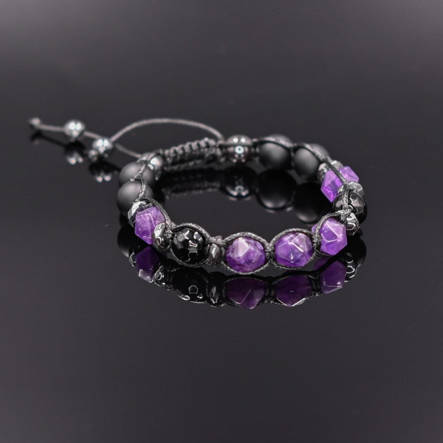 Men's Amethyst Bead Bracelet Black Onyx and Hematite Bracelet Gift for Man Father's Day Gift Adjustable Stone Bracelet Gift for Men - Shamballa Bracelet - Mantra Bracelet - Yoga Bracelet - Birthstone Bracelet - Gemstone Bracelet Men - Chakra Bracelet - Macrame Bracelet - Healing Bracelet - Gift for Father - Gift For Men - Valinde