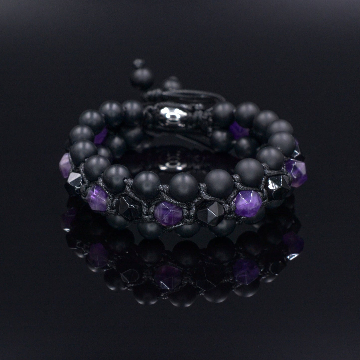 Men's Amethyst Crystal Bracelet - 3 Row Stone Bracelet - Agate Bracelet -Gemstone Bracelet - Gift for Men -Beaded Bracelet - Wide Bracelet - Shamballa Bracelet - Birthstone Bracelet - Gemstone Bracelet Men - Chakra Bracelet - Macrame Bracelet - Healing Bracelet