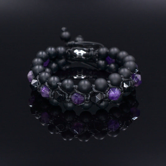 Men's Amethyst Crystal Bracelet - 3 Row Stone Bracelet - Agate Bracelet -Gemstone Bracelet - Gift for Men -Beaded Bracelet - Wide Bracelet - Shamballa Bracelet - Birthstone Bracelet - Gemstone Bracelet Men - Chakra Bracelet - Macrame Bracelet - Healing Bracelet
