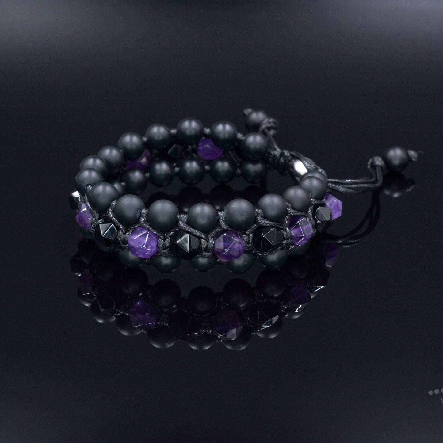 Men's Amethyst Crystal Bracelet - 3 Row Stone Bracelet - Agate Bracelet -Gemstone Bracelet - Gift for Men -Beaded Bracelet - Wide Bracelet - Shamballa Bracelet - Birthstone Bracelet - Gemstone Bracelet Men - Chakra Bracelet - Macrame Bracelet - Healing Bracelet