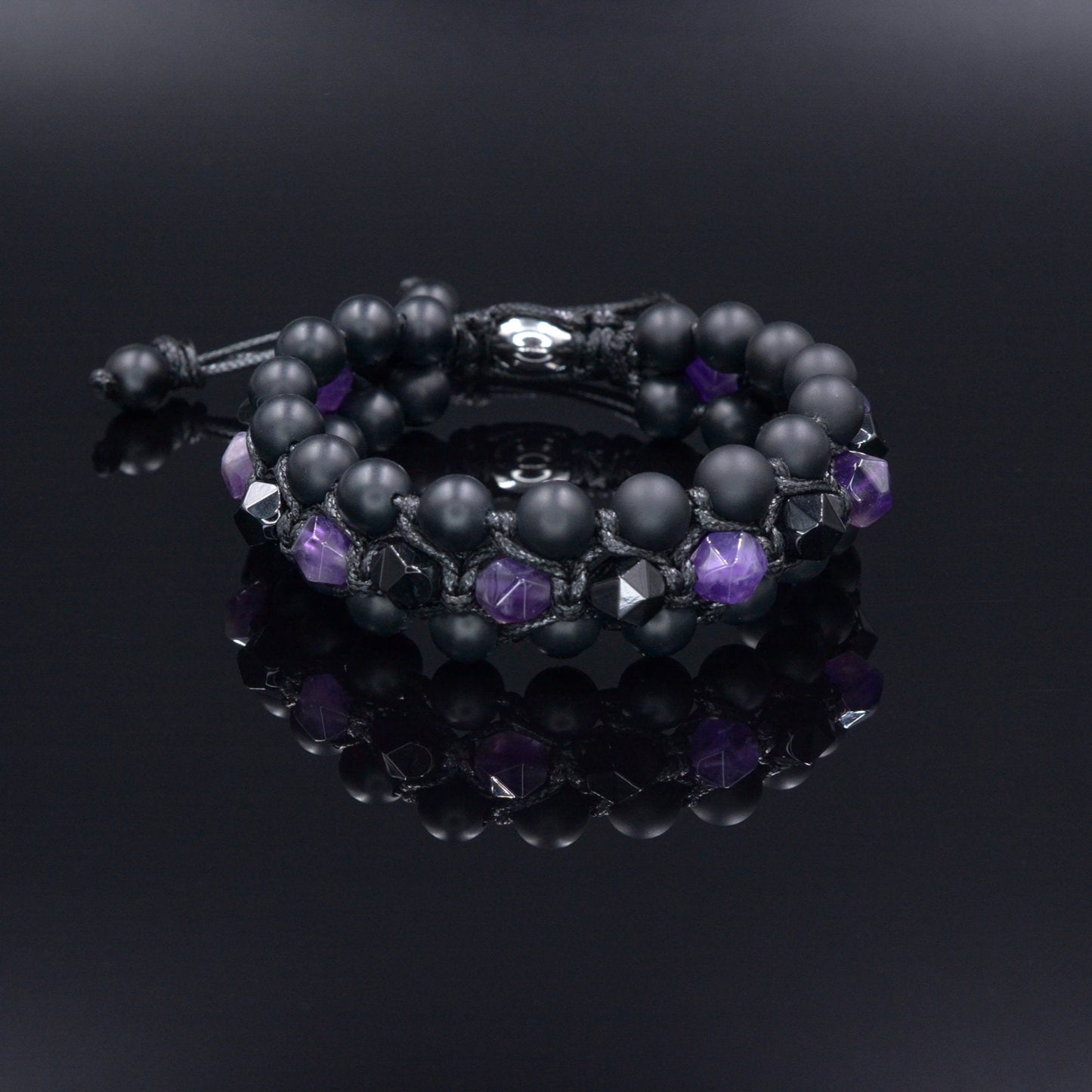 Men's Amethyst Crystal Bracelet - 3 Row Stone Bracelet - Agate Bracelet -Gemstone Bracelet - Gift for Men -Beaded Bracelet - Wide Bracelet - Shamballa Bracelet - Birthstone Bracelet - Gemstone Bracelet Men - Chakra Bracelet - Macrame Bracelet - Healing Bracelet