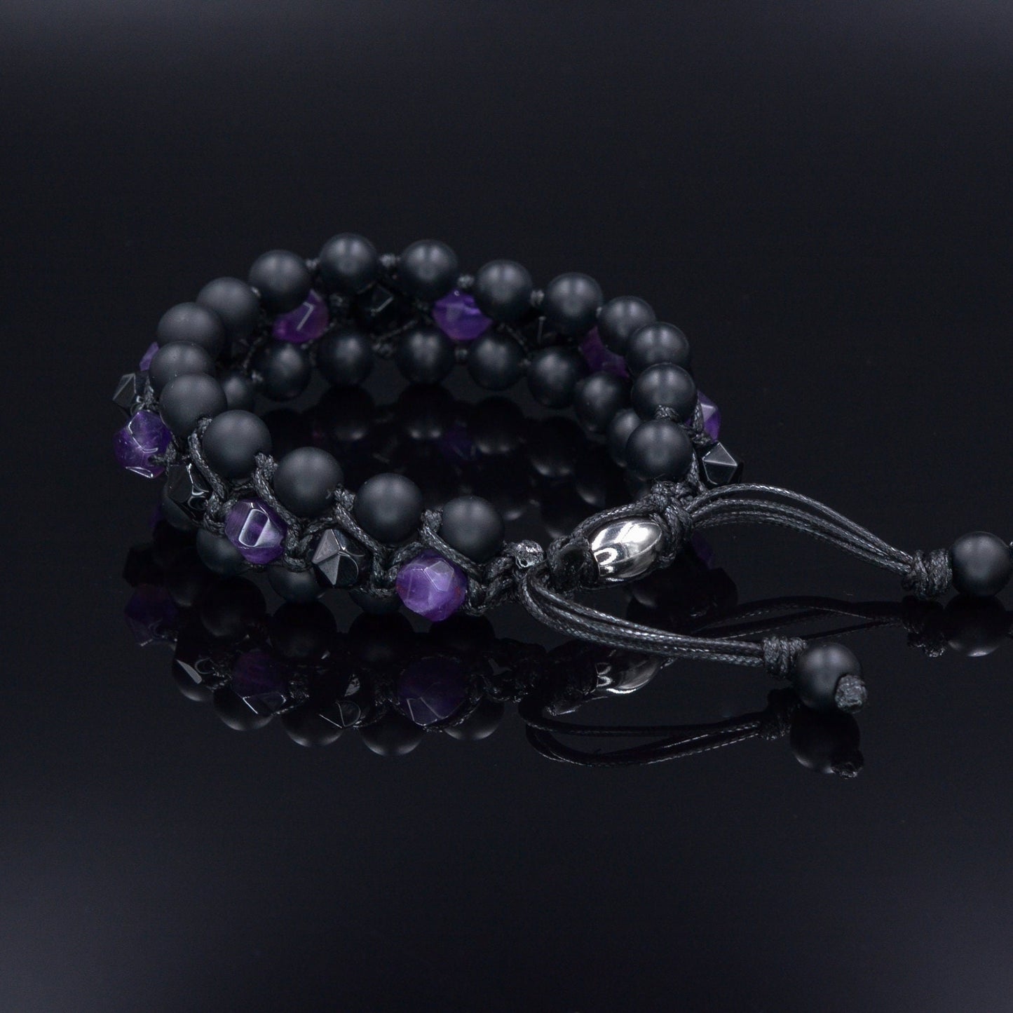 Men's Amethyst Crystal Bracelet - 3 Row Stone Bracelet - Agate Bracelet -Gemstone Bracelet - Gift for Men -Beaded Bracelet - Wide Bracelet - Shamballa Bracelet - Birthstone Bracelet - Gemstone Bracelet Men - Chakra Bracelet - Macrame Bracelet - Healing Bracelet