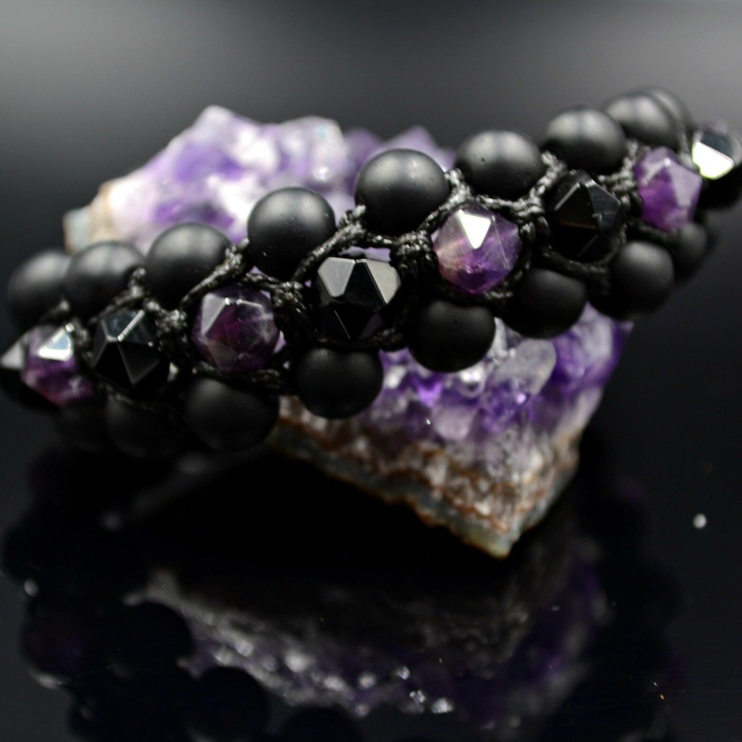 Men's Amethyst Crystal Bracelet - 3 Row Stone Bracelet - Agate Bracelet -Gemstone Bracelet - Gift for Men -Beaded Bracelet - Wide Bracelet - Shamballa Bracelet - Birthstone Bracelet - Gemstone Bracelet Men - Chakra Bracelet - Macrame Bracelet - Healing Bracelet
