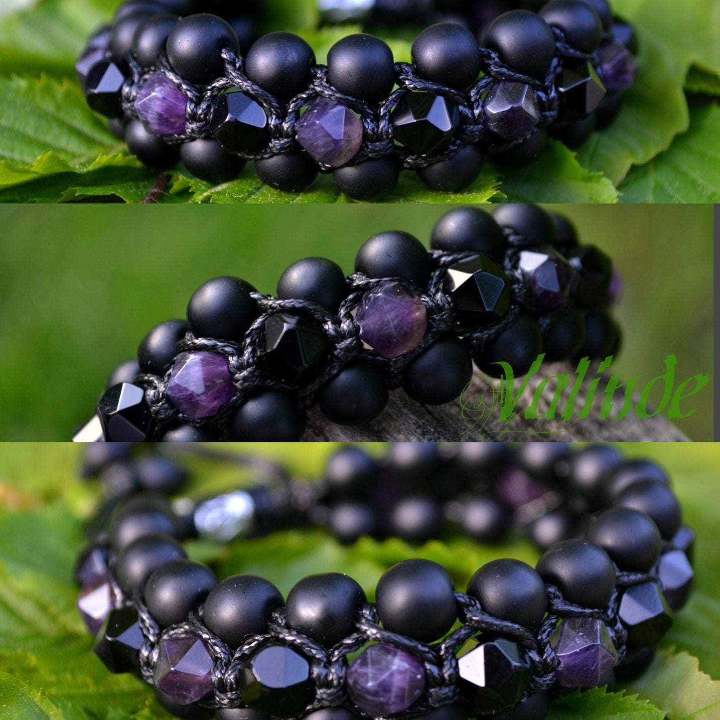 Men's Amethyst Crystal Bracelet - 3 Row Stone Bracelet - Agate Bracelet -Gemstone Bracelet - Gift for Men -Beaded Bracelet - Wide Bracelet - Shamballa Bracelet - Birthstone Bracelet - Gemstone Bracelet Men - Chakra Bracelet - Macrame Bracelet - Healing Bracelet