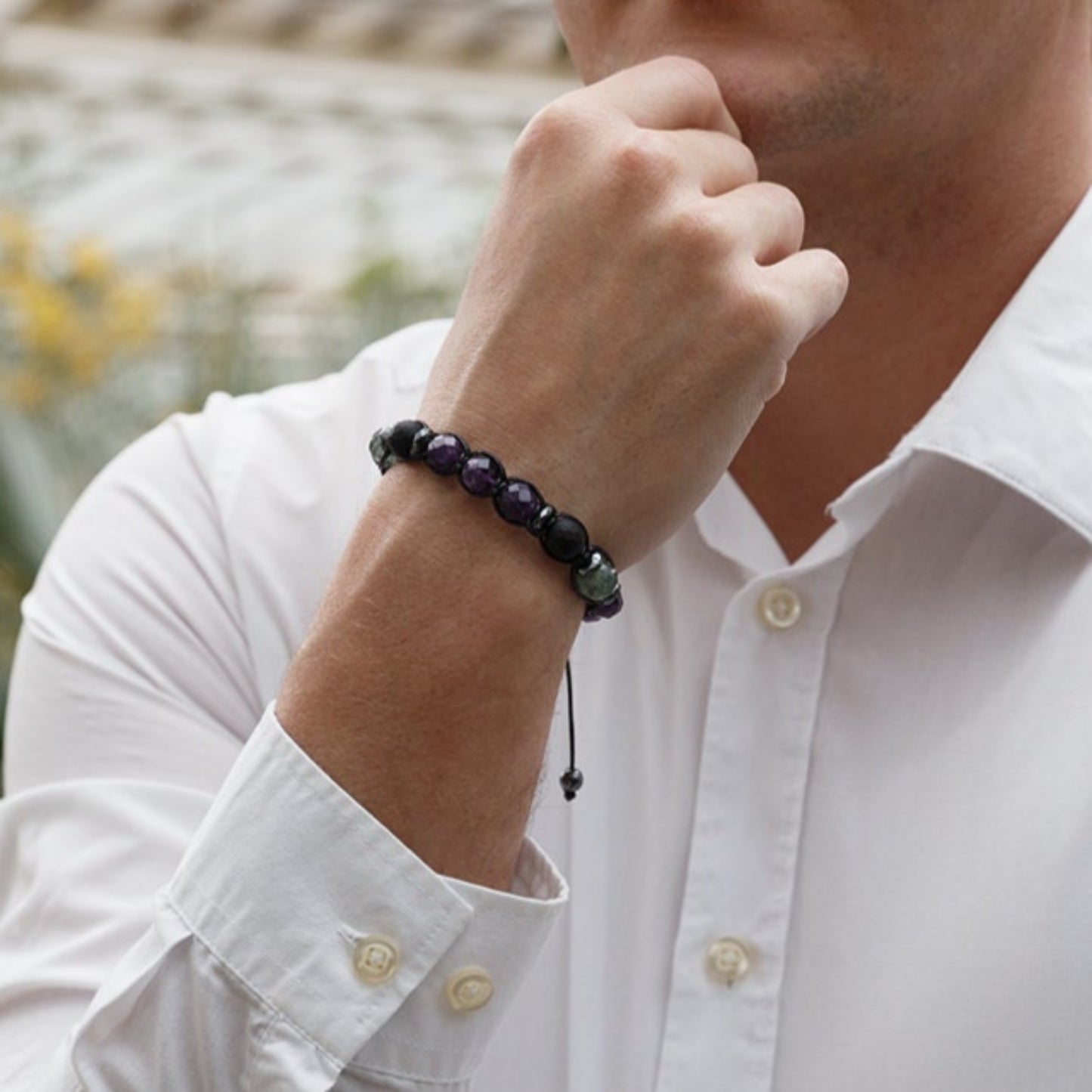 Men's Black Onyx Hematite Beaded Bracelet, Gemstone Braided Adjustable Bracelet, Gift for Men, Father's Day Gift, Crystal Amulet BraceletAmethyst Fluorite Onyx Beaded Bracelet, Men's Crystal Braided Adjustable Bracelet, Gift for Men, Father's Day Gift,Stone Macrame Bracelet - Shamballa Bracelet - Mantra Bracelet - Birthstone Bracelet - Gemstone Bracelet Men - Chakra Bracelet - Macrame Bracelet - Healing Bracelet - Valinde