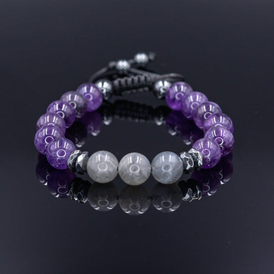 Amethyst Labradorite Hematite Beaded Bracelet, Men's Gemstone Crystal Bracelet, Gift for Men, Adjustable Stone Bracelet    - Shamballa Bracelet - Mantra Bracelet  -  Birthstone Bracelet - Gemstone Bracelet Men - Chakra Bracelet - Macrame Bracelet - Healing Bracelet - Valinde