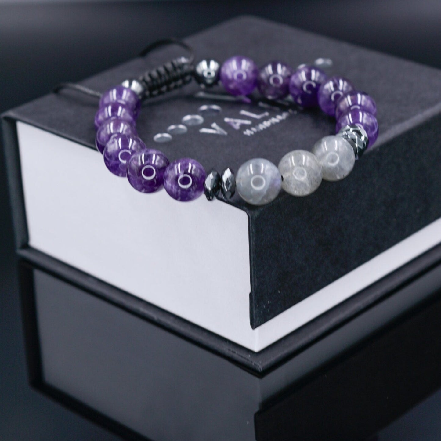 Amethyst Labradorite Hematite Beaded Bracelet, Men's Gemstone Crystal Bracelet, Gift for Men, Adjustable Stone Bracelet - Shamballa Bracelet - Mantra Bracelet - Birthstone Bracelet - Gemstone Bracelet Men - Chakra Bracelet - Macrame Bracelet - Healing Bracelet - Valinde