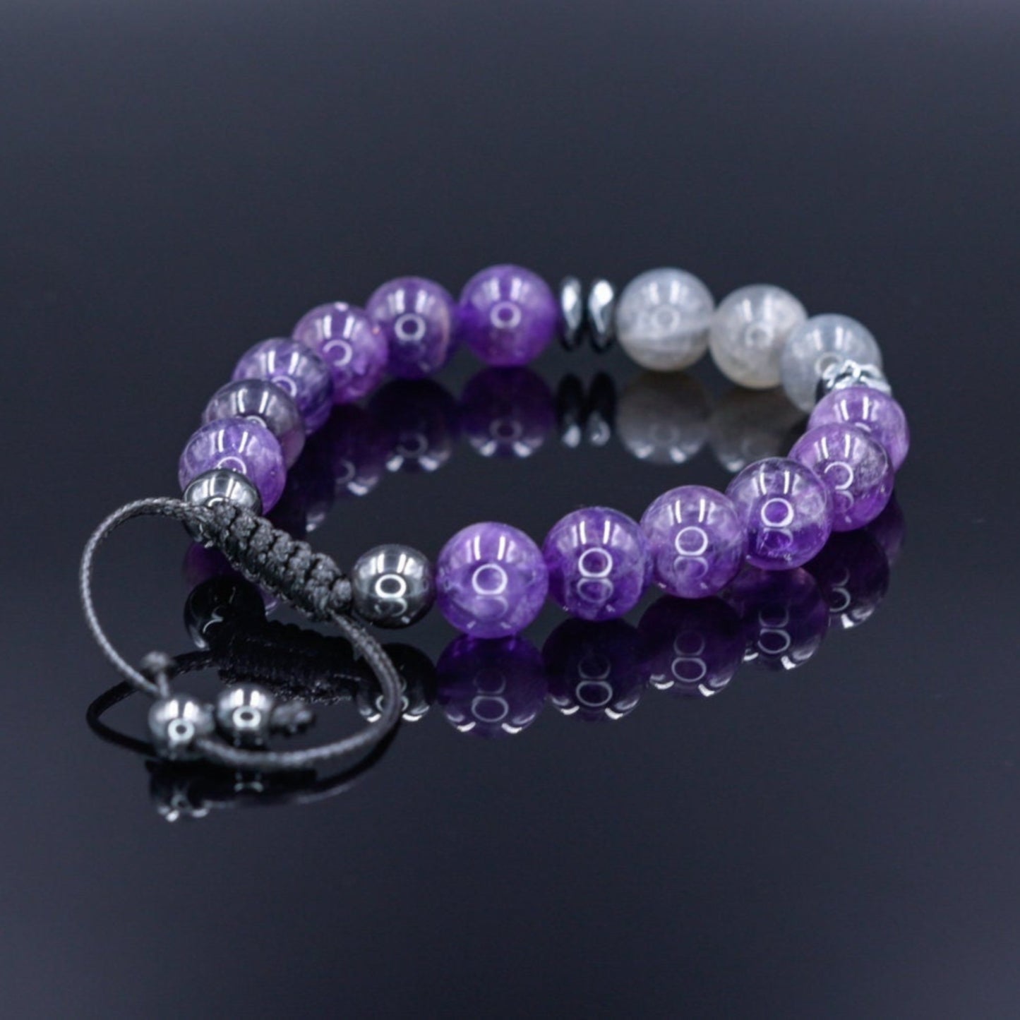 Amethyst Labradorite Hematite Beaded Bracelet, Men's Gemstone Crystal Bracelet, Gift for Men, Adjustable Stone Bracelet - Shamballa Bracelet - Mantra Bracelet - Birthstone Bracelet - Gemstone Bracelet Men - Chakra Bracelet - Macrame Bracelet - Healing Bracelet - Valinde