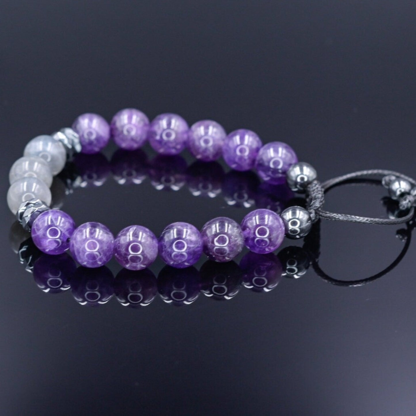 Amethyst Labradorite Hematite Beaded Bracelet, Men's Gemstone Crystal Bracelet, Gift for Men, Adjustable Stone Bracelet - Shamballa Bracelet - Mantra Bracelet - Birthstone Bracelet - Gemstone Bracelet Men - Chakra Bracelet - Macrame Bracelet - Healing Bracelet - Valinde