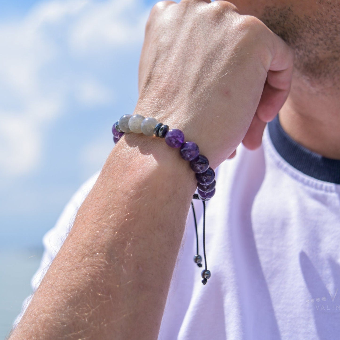 Amethyst Labradorite Hematite Beaded Bracelet, Men's Gemstone Crystal Bracelet, Gift for Men, Adjustable Stone Bracelet - Shamballa Bracelet - Mantra Bracelet - Birthstone Bracelet - Gemstone Bracelet Men - Chakra Bracelet - Macrame Bracelet - Healing Bracelet - Valinde