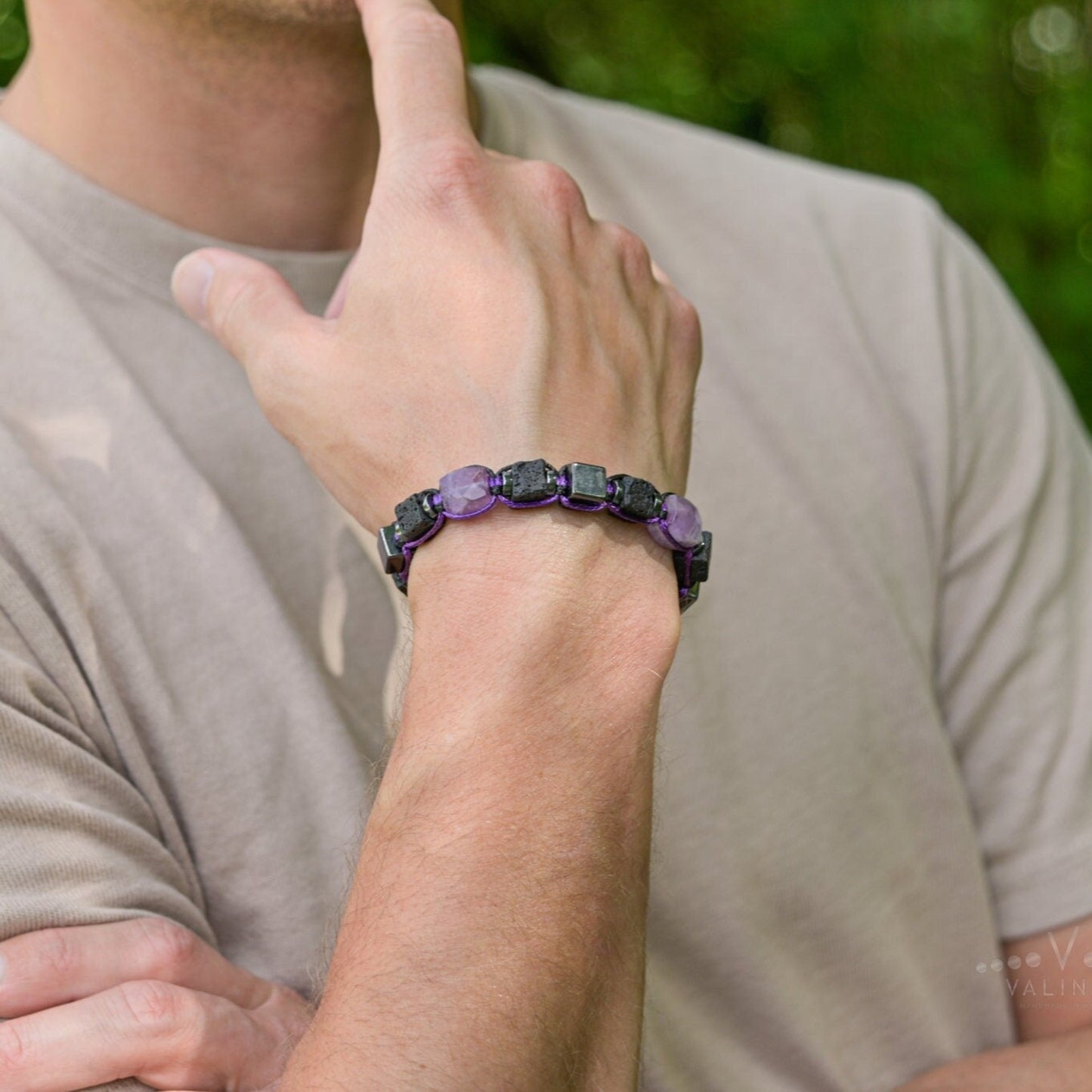 Lava Stone Cube Bracelet, Men's Hematite Amethyst Braided Bracelet,Adjustable Macrame Bracelet,Gift for Men,Father's Day Gift,Stone Bracelet - Shamballa Bracelet - Mantra Bracelet - Birthstone Bracelet - Gemstone Bracelet Men - Chakra Bracelet - Macrame Bracelet - Healing Bracelet - Valinde