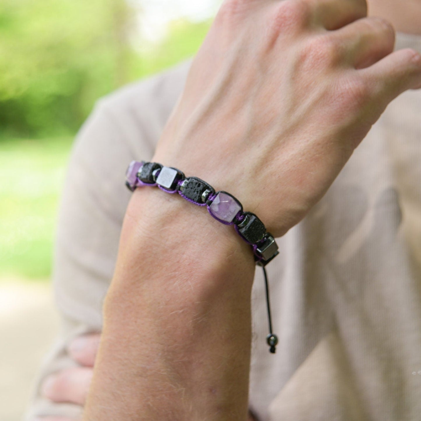 Lava Stone Cube Bracelet, Men's Hematite Amethyst Braided Bracelet,Adjustable Macrame Bracelet,Gift for Men,Father's Day Gift,Stone Bracelet - Shamballa Bracelet - Mantra Bracelet - Birthstone Bracelet - Gemstone Bracelet Men - Chakra Bracelet - Macrame Bracelet - Healing Bracelet - Valinde