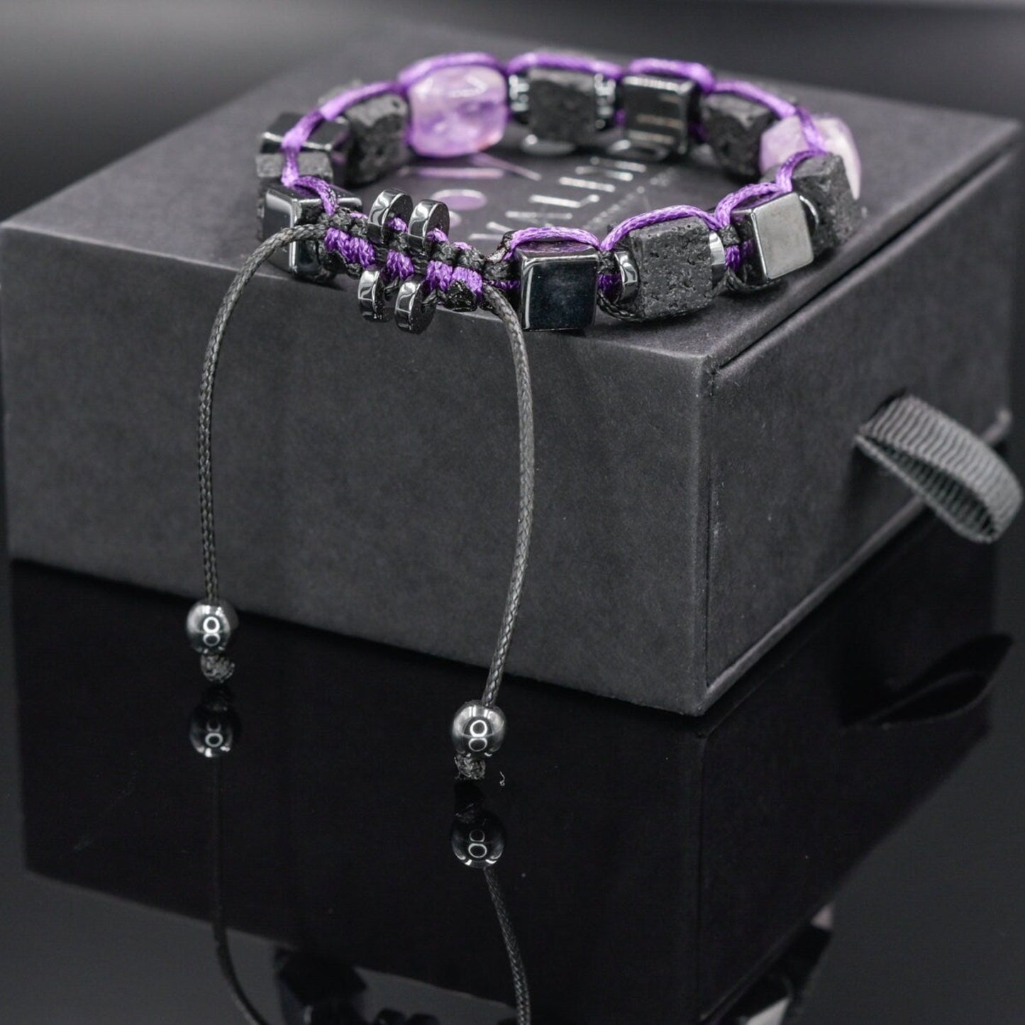 Lava Stone Cube Bracelet, Men's Hematite Amethyst Braided Bracelet,Adjustable Macrame Bracelet,Gift for Men,Father's Day Gift,Stone Bracelet - Shamballa Bracelet - Mantra Bracelet - Birthstone Bracelet - Gemstone Bracelet Men - Chakra Bracelet - Macrame Bracelet - Healing Bracelet - Valinde