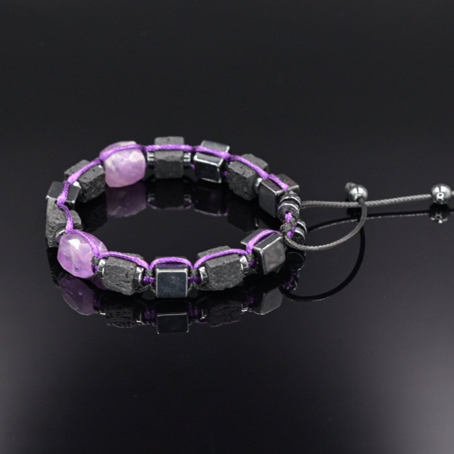 Lava Stone Cube Bracelet, Men's Hematite Amethyst Braided Bracelet,Adjustable Macrame Bracelet,Gift for Men,Father's Day Gift,Stone Bracelet - Shamballa Bracelet - Mantra Bracelet - Birthstone Bracelet - Gemstone Bracelet Men - Chakra Bracelet - Macrame Bracelet - Healing Bracelet - Valinde