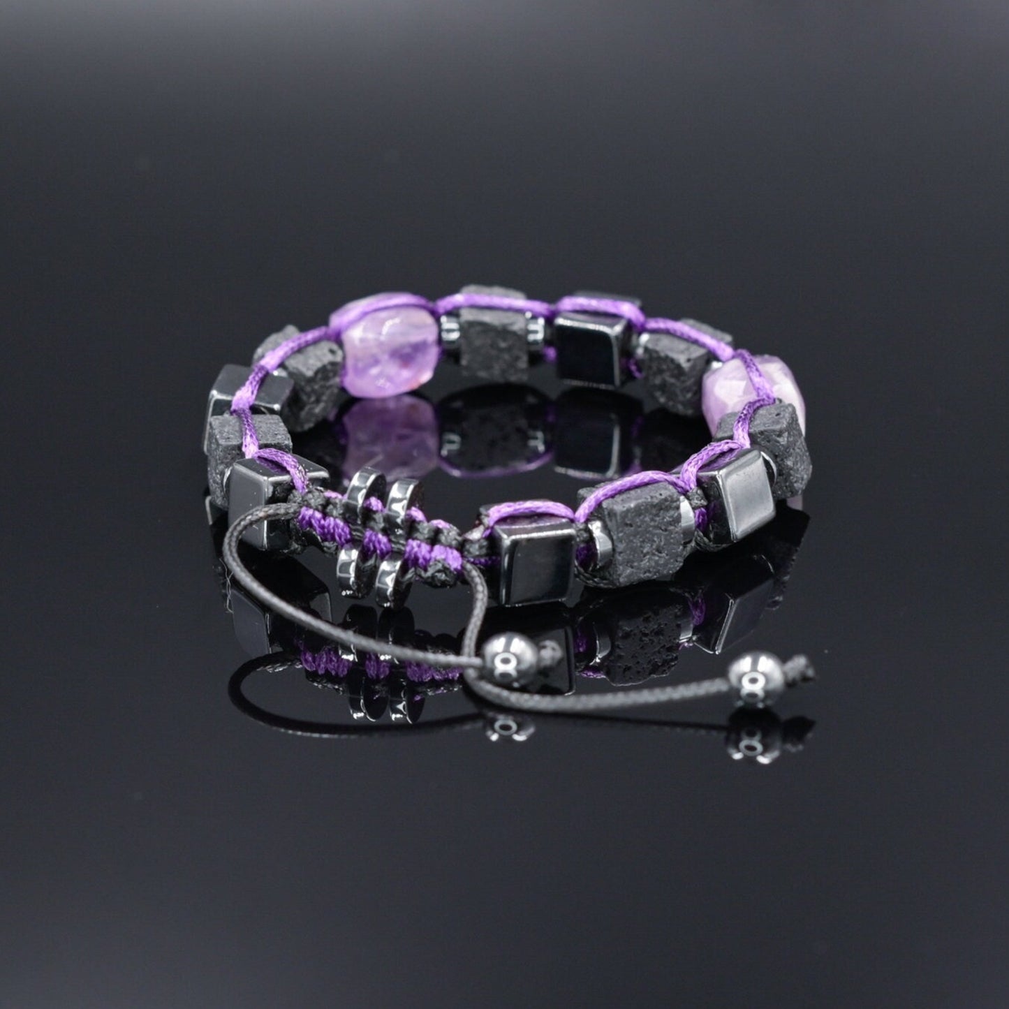 Lava Stone Cube Bracelet, Men's Hematite Amethyst Braided Bracelet,Adjustable Macrame Bracelet,Gift for Men,Father's Day Gift,Stone Bracelet - Shamballa Bracelet - Mantra Bracelet - Birthstone Bracelet - Gemstone Bracelet Men - Chakra Bracelet - Macrame Bracelet - Healing Bracelet - Valinde